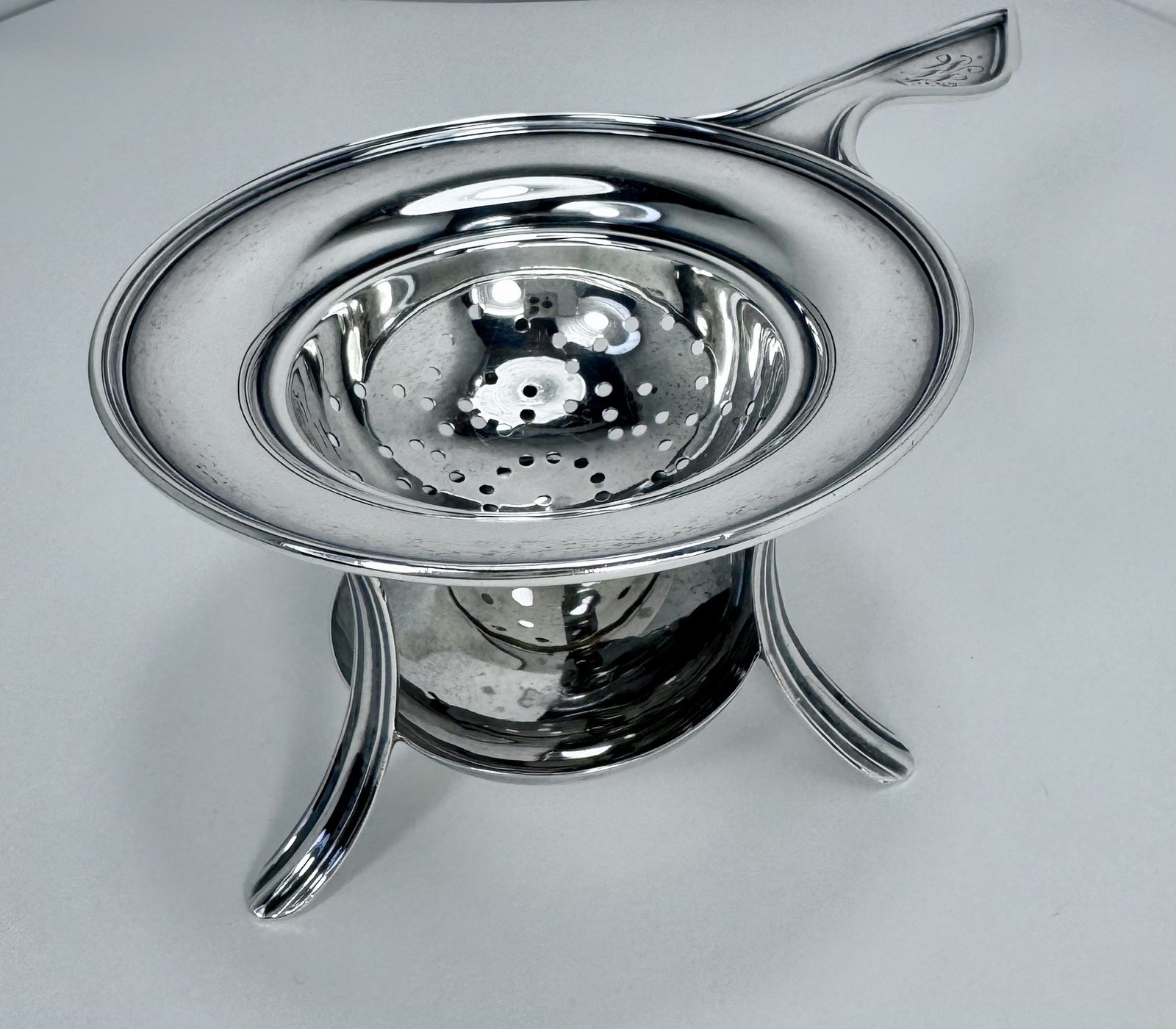 William B Kerr & Co Sterling Silver Tea Strainer & Stand Rare Antique 1800’s