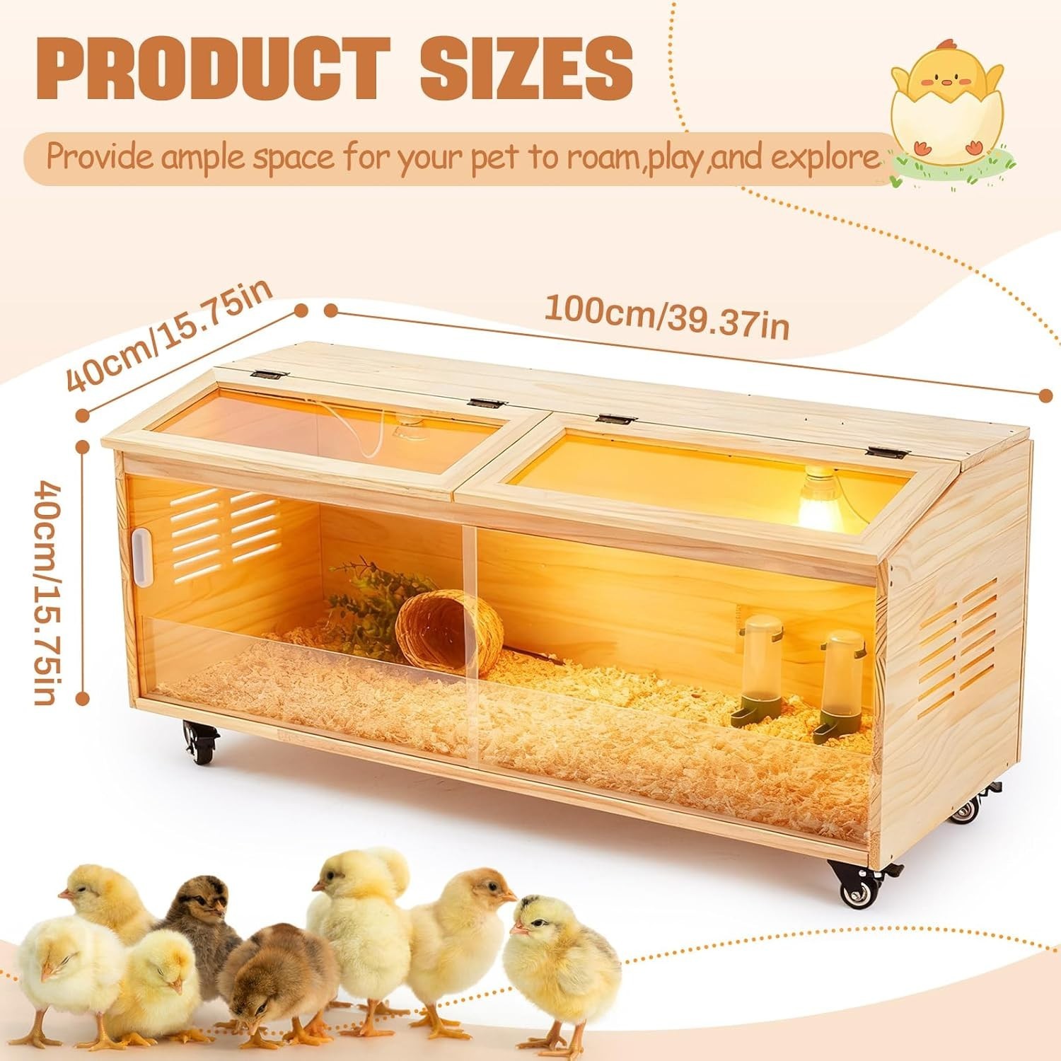 Large Brooder Box Kit for Chicks, 40 x 16 x 16 in Chicken Brooder Box with Brake