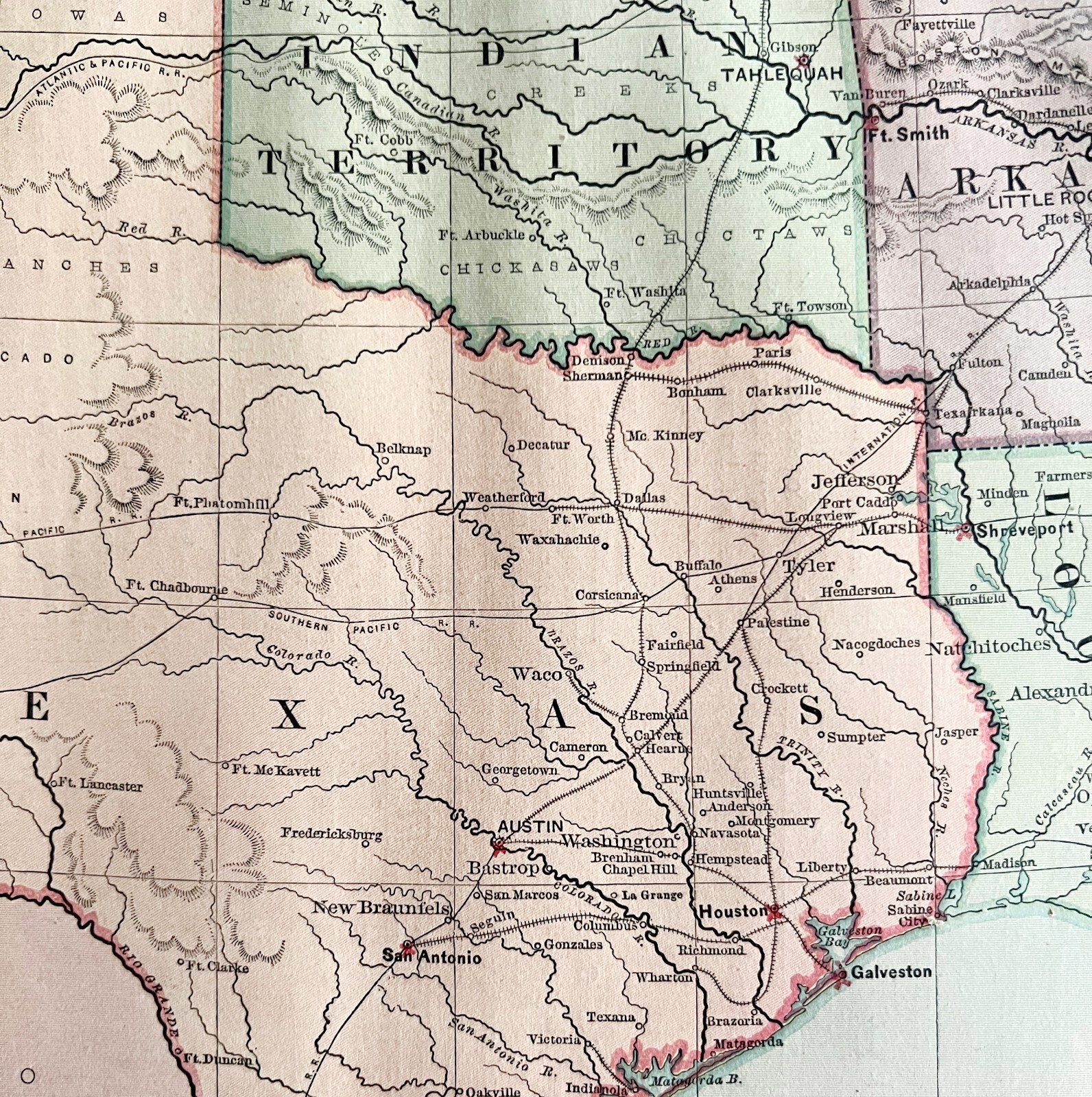 1879 Map Texas & Southern Plains States US Victorian Geography 1st Edition DWAA9
