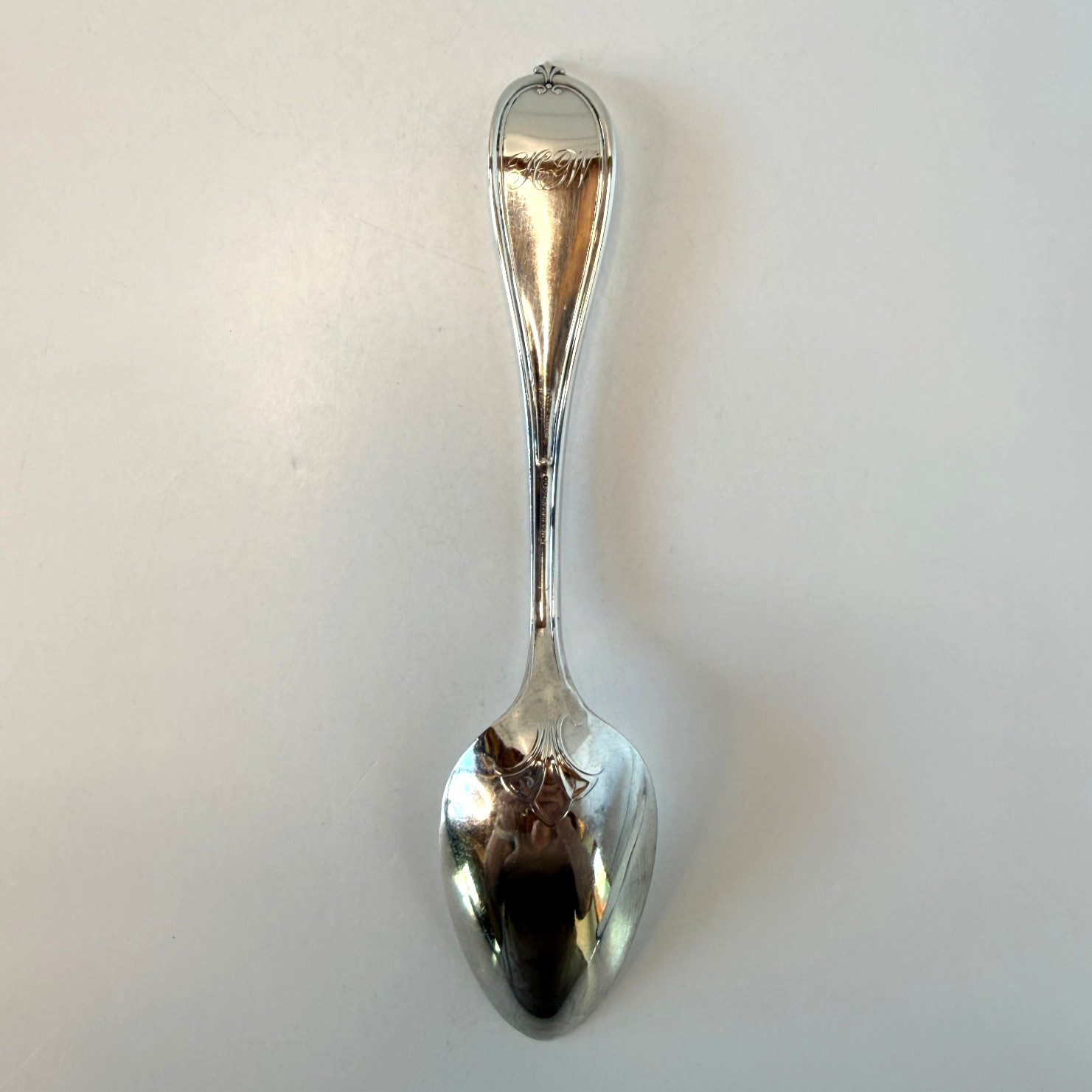 💠 Antique Newell Harding Coin Silver Tablespoon Olive Pattern “MGW”