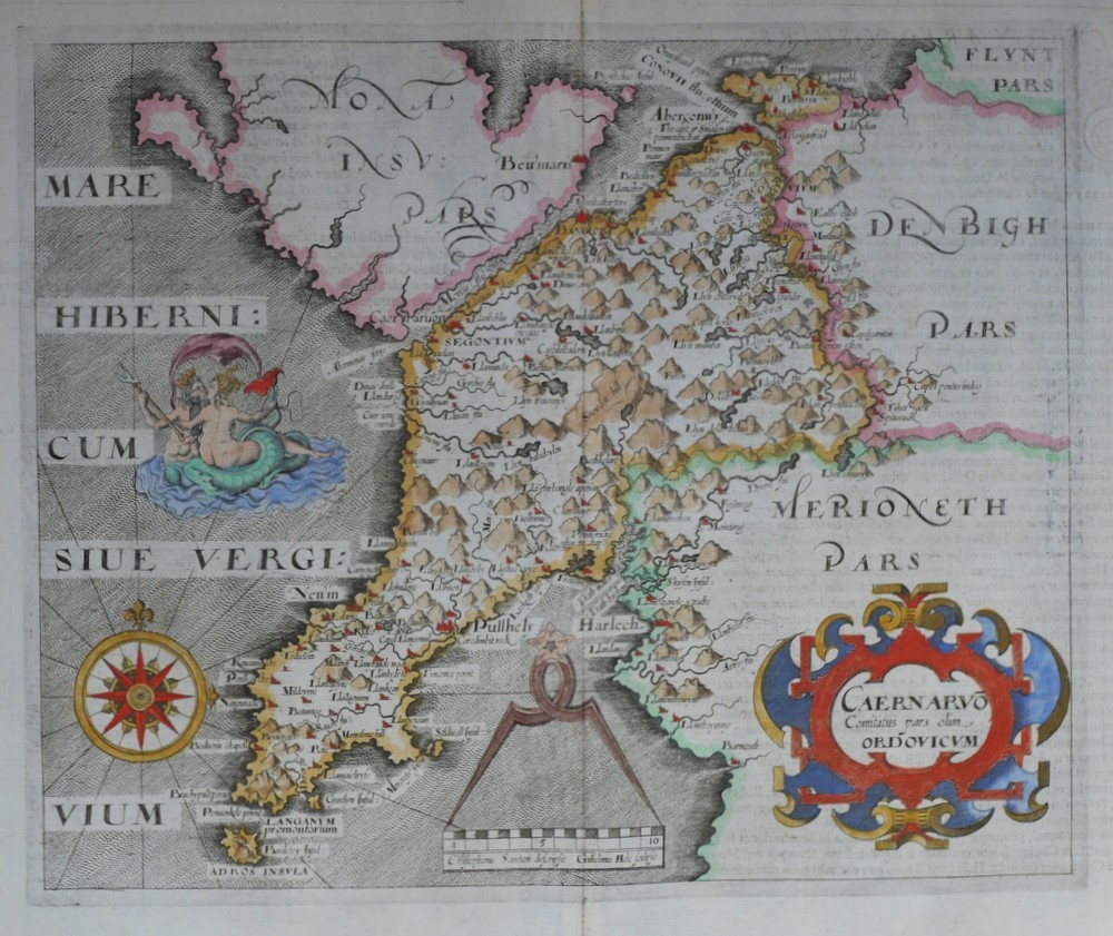 CAERNAVON Original early map by William Hole c1607
