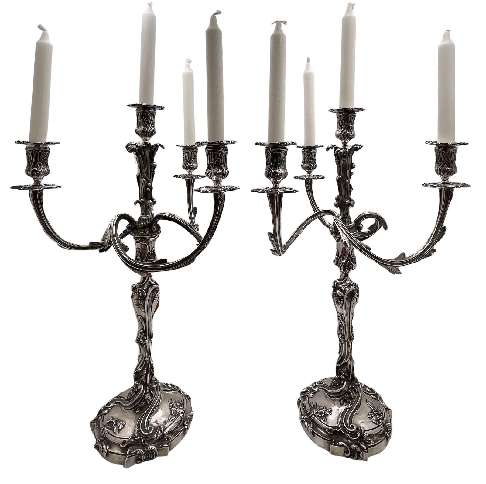 Pair of Fouquet-Gueudet French Sterling Silver 4-Light Candelabra Circa 1865