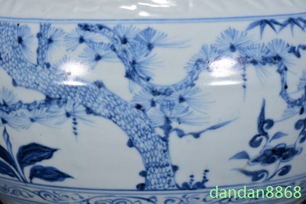 9.2″Ming Blue White Porcelain Pine tree Bamboo Plum Blossom tank pot crock jar