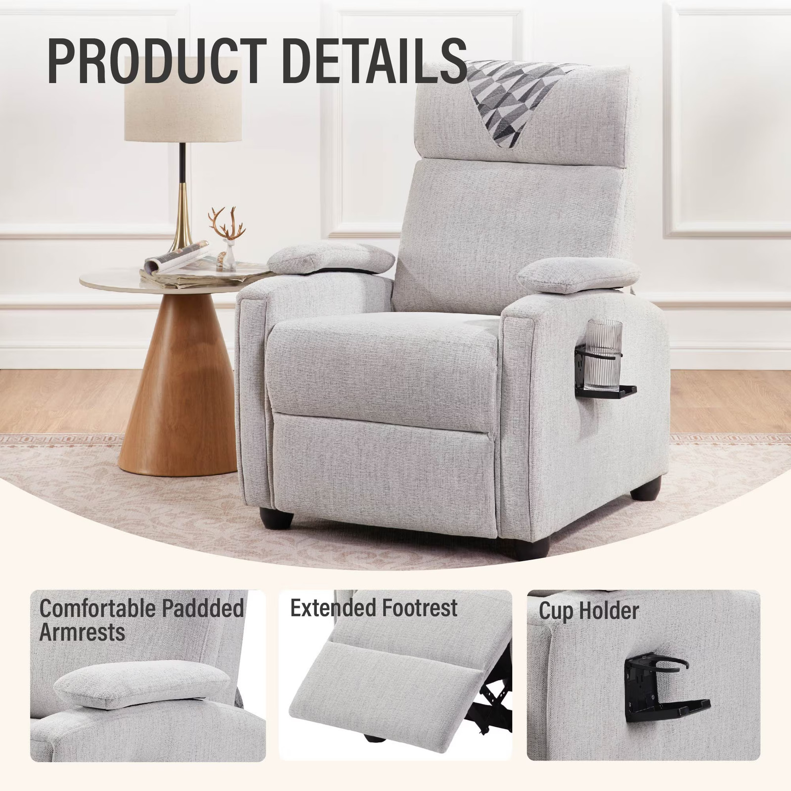 Manual Recliner Chair Classic Single Sofa Comfortable Padded Lounger Living Room