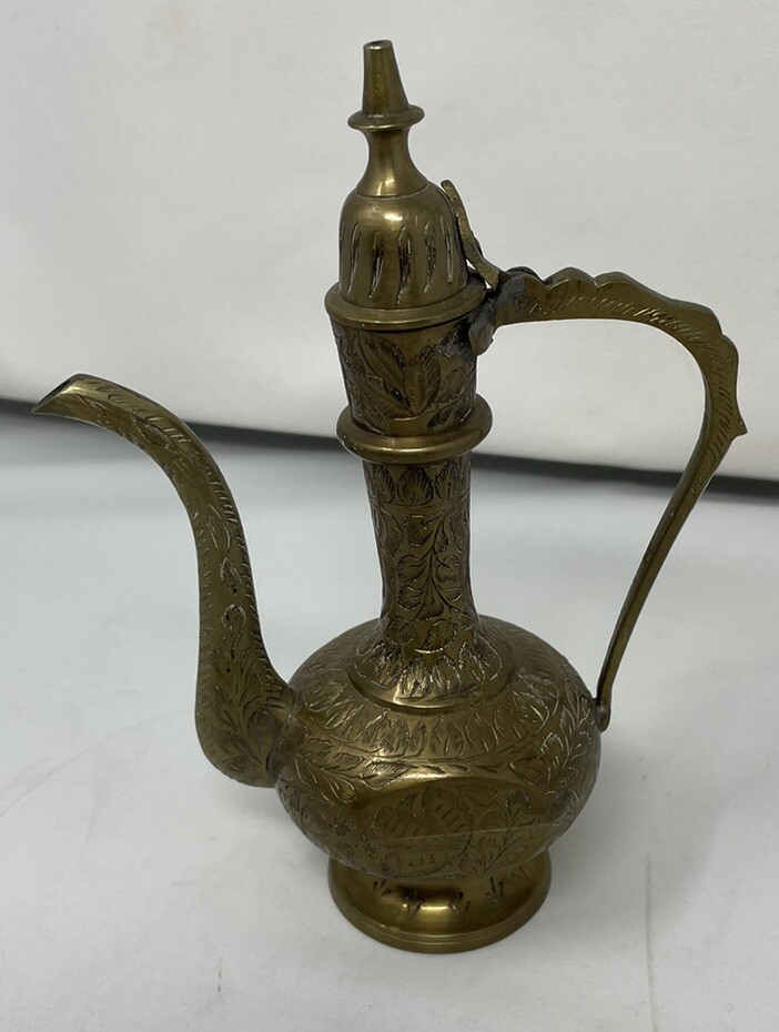 Vintage Surahi Mughal Aftaba Brass Indian Oil/ Tea Pot Kashmiri Boho Decor MCM