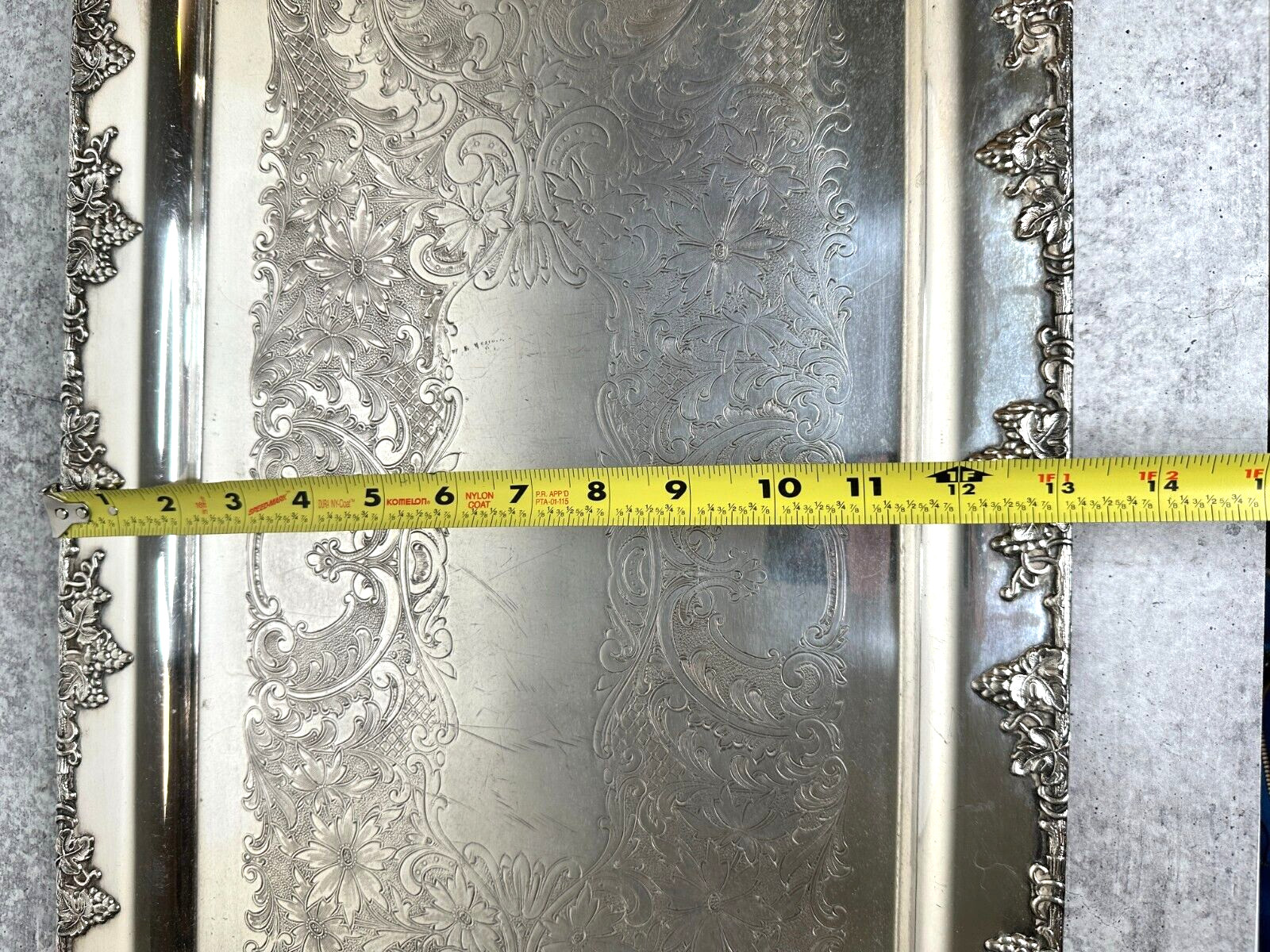 Antique Taber & Tibbits Inc. Large Handled Silverplate Tray Grapevine Motif 2594