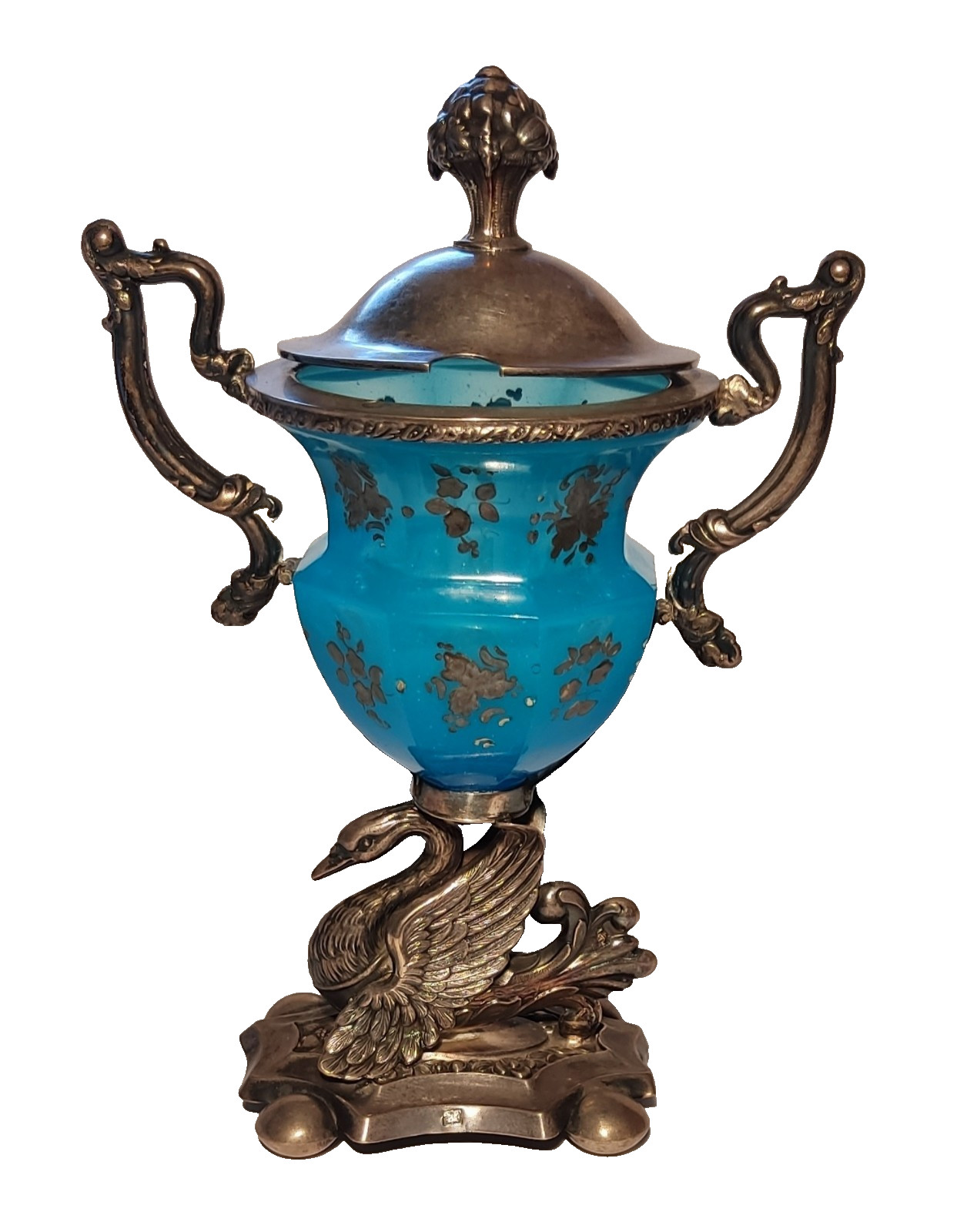 Divine 19th Century Belgium Silver & Light Blue Opaline Mustard Pot