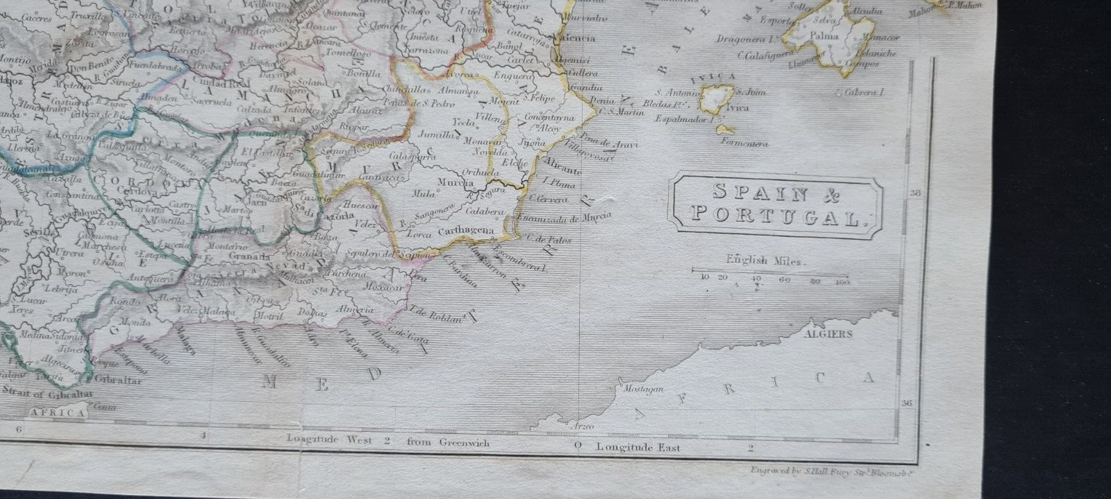 Antique (1844) map – Spain & Portugal – Selina Hall / Samuel Butler