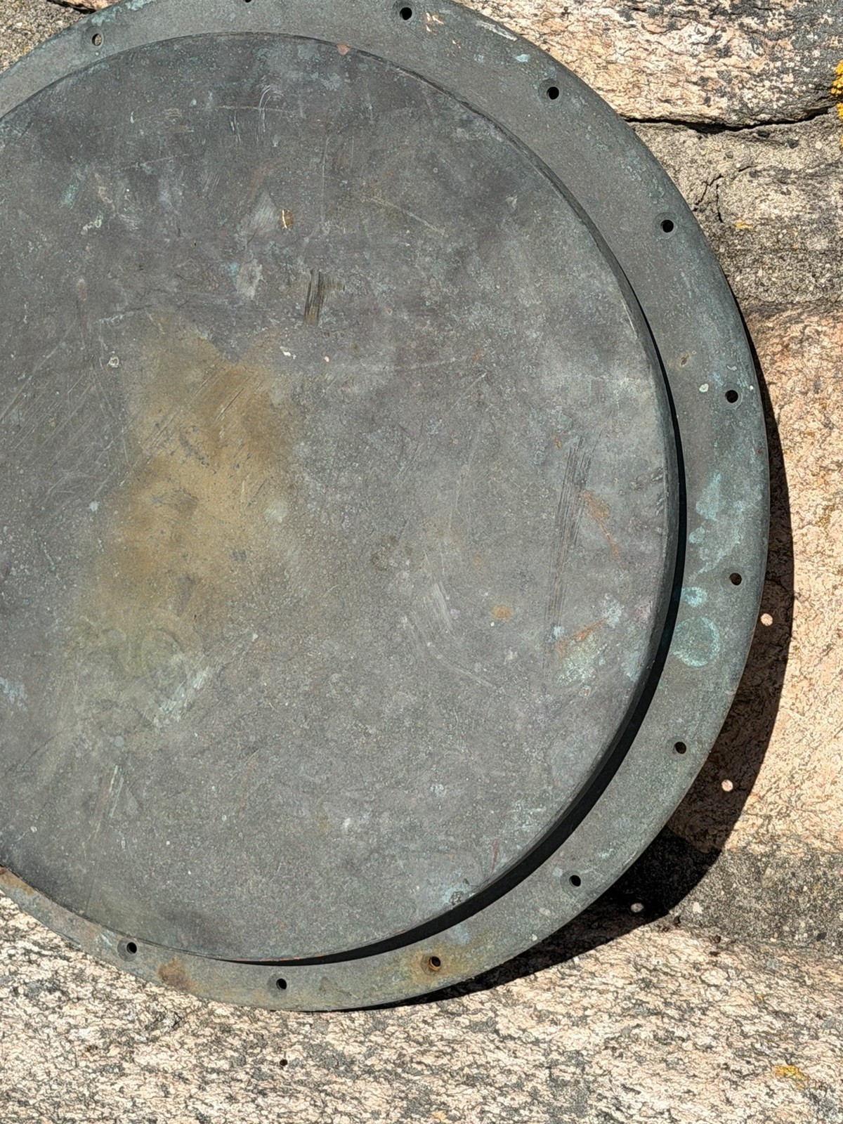 Antique Industrial Solid Round Brass Hatch Cover 19” w/ Flange – Arch. Salvage