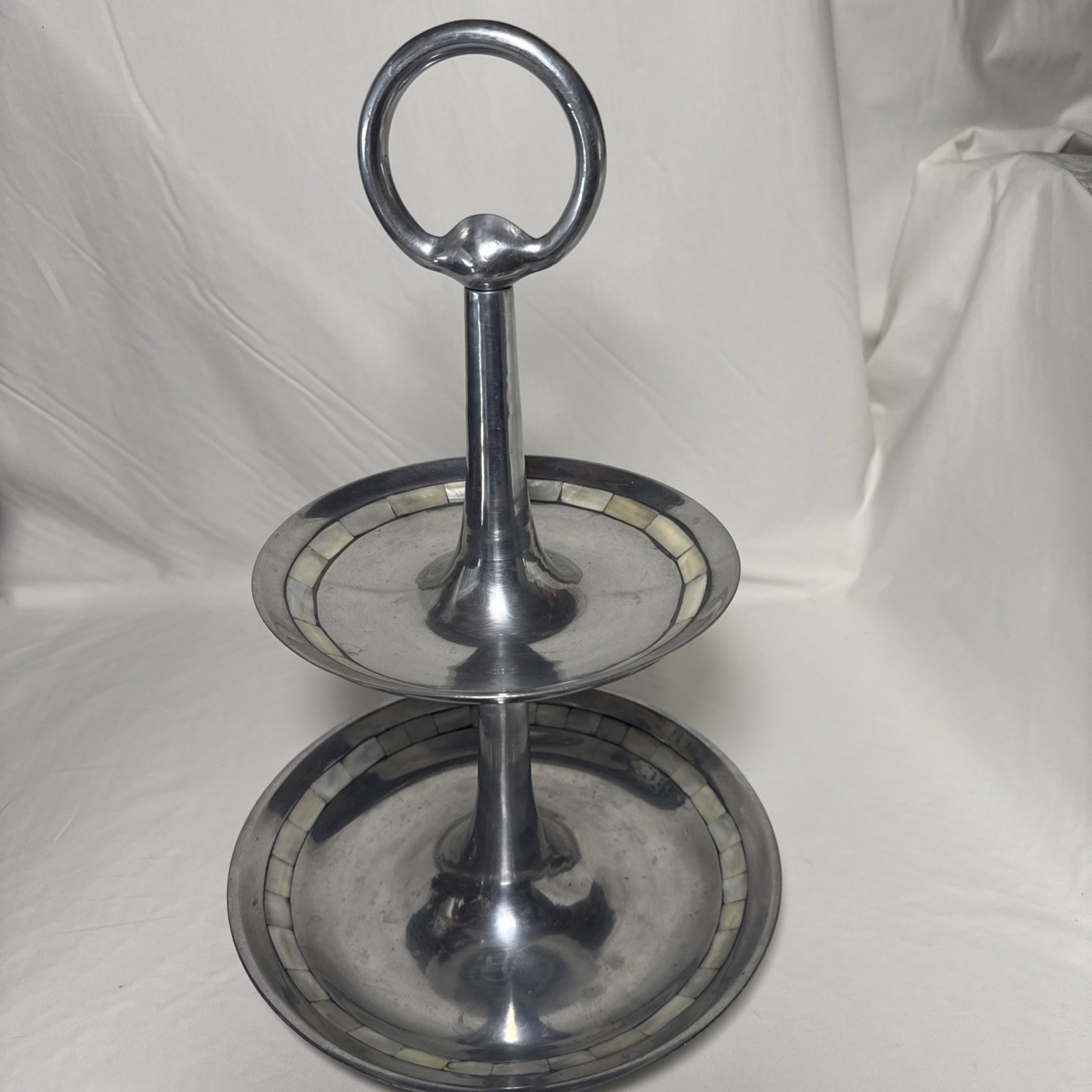 Towle Vintage Silver 2 Tier Serving Platter. Mother Of Pearl Inlet.