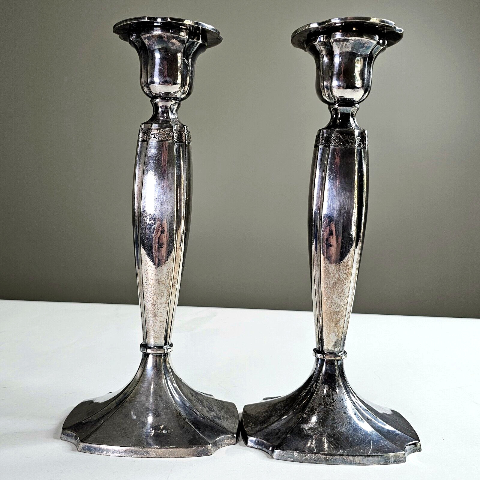 Wilcox Silver Plate Co. Tall Elegant Floral Candlestick Holders Set 8562 10.25″