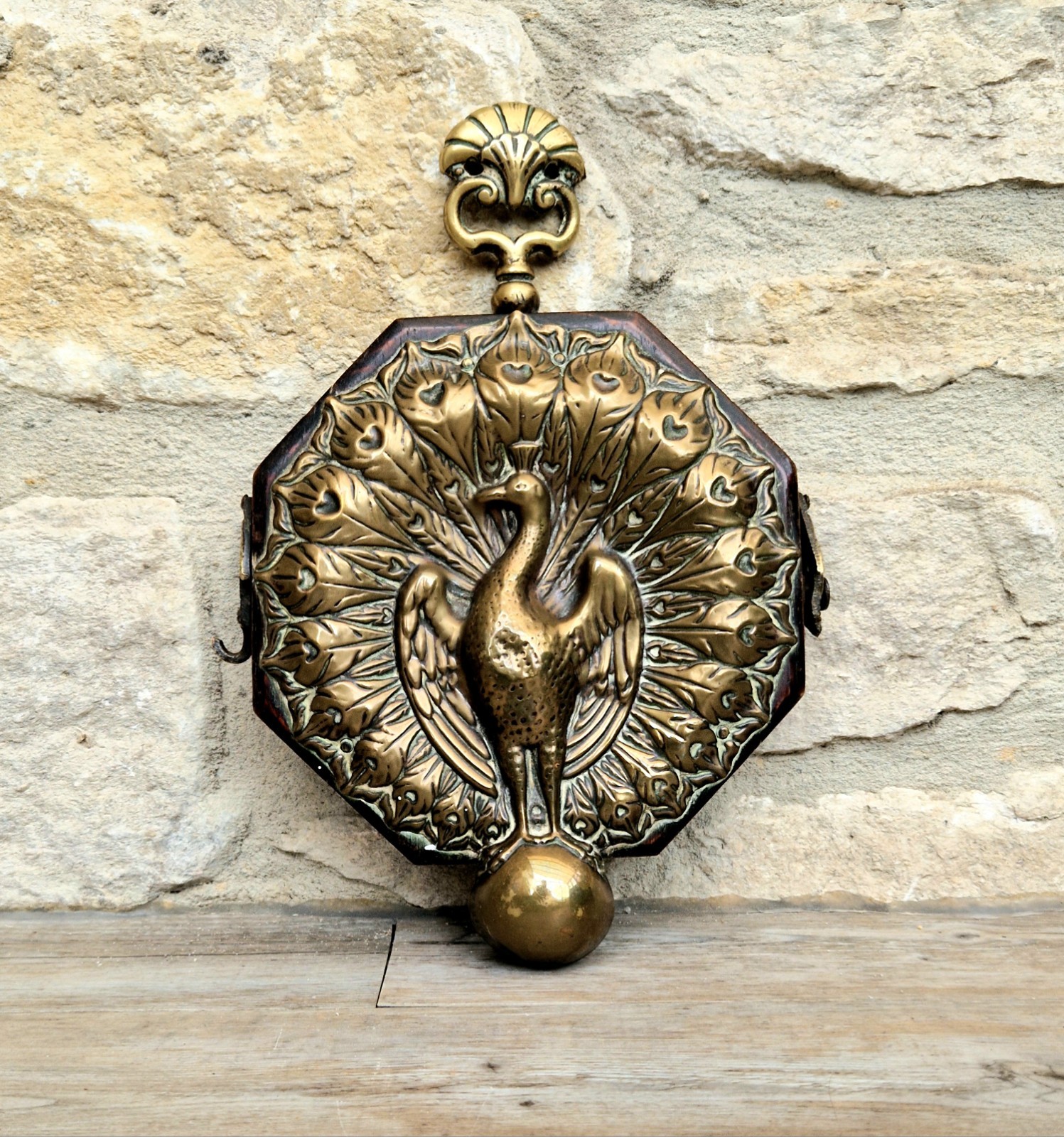 Fine Rare Antique Repousse Brass Oak Peacock Finial English Aesthetic Movement