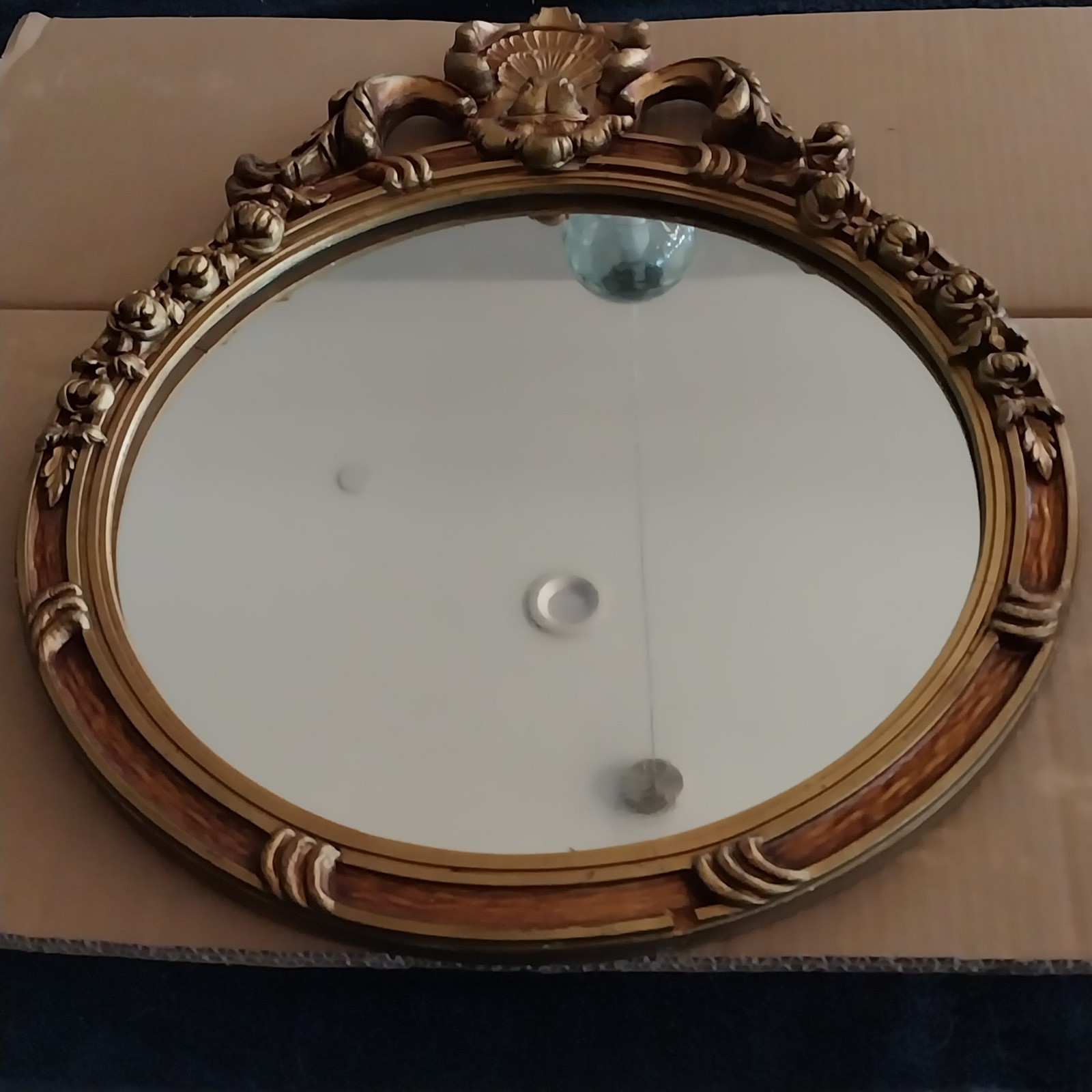 Antique Vtg Wood Hand Carved Frame Wall Mirror Ornate Round Victorian 21″x17″