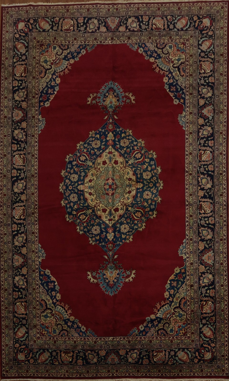 Traditional Red Large Rug 11×18 Hand-knotted Wool Open-Field Vintage Carpet