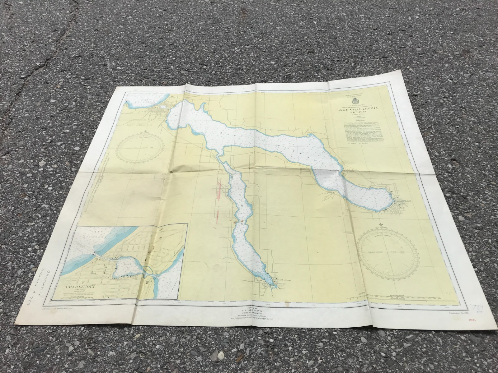Vintage 1947 Map Of – Lake Charlevoix, Michigan – 31.75″ x 35.5″