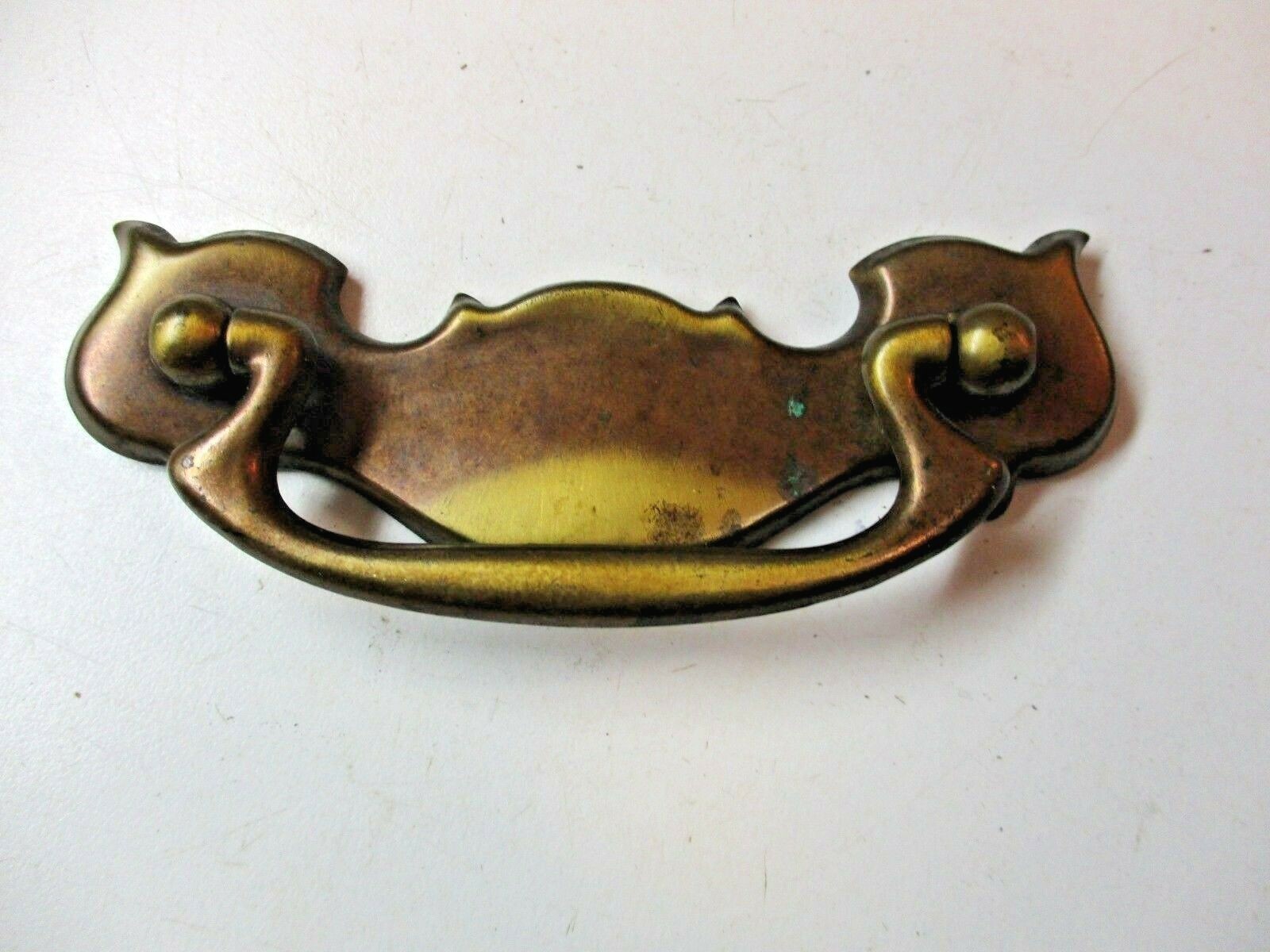 1950s Drawer Bat Drop Bail Pull Handle Dark Aged Brass 3″ Centers 1 VTG MCM Mid