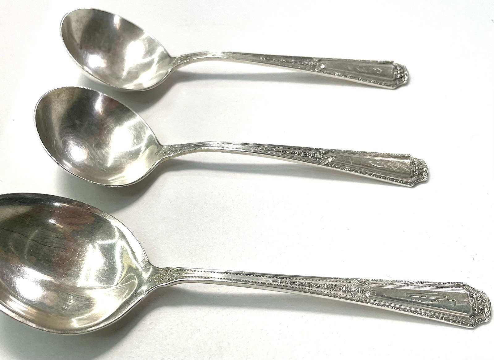 3 Sterling Louis XIV 1924 Spoons by Towle. 1 Sugar and 2 Round Bowl Soup Spoons