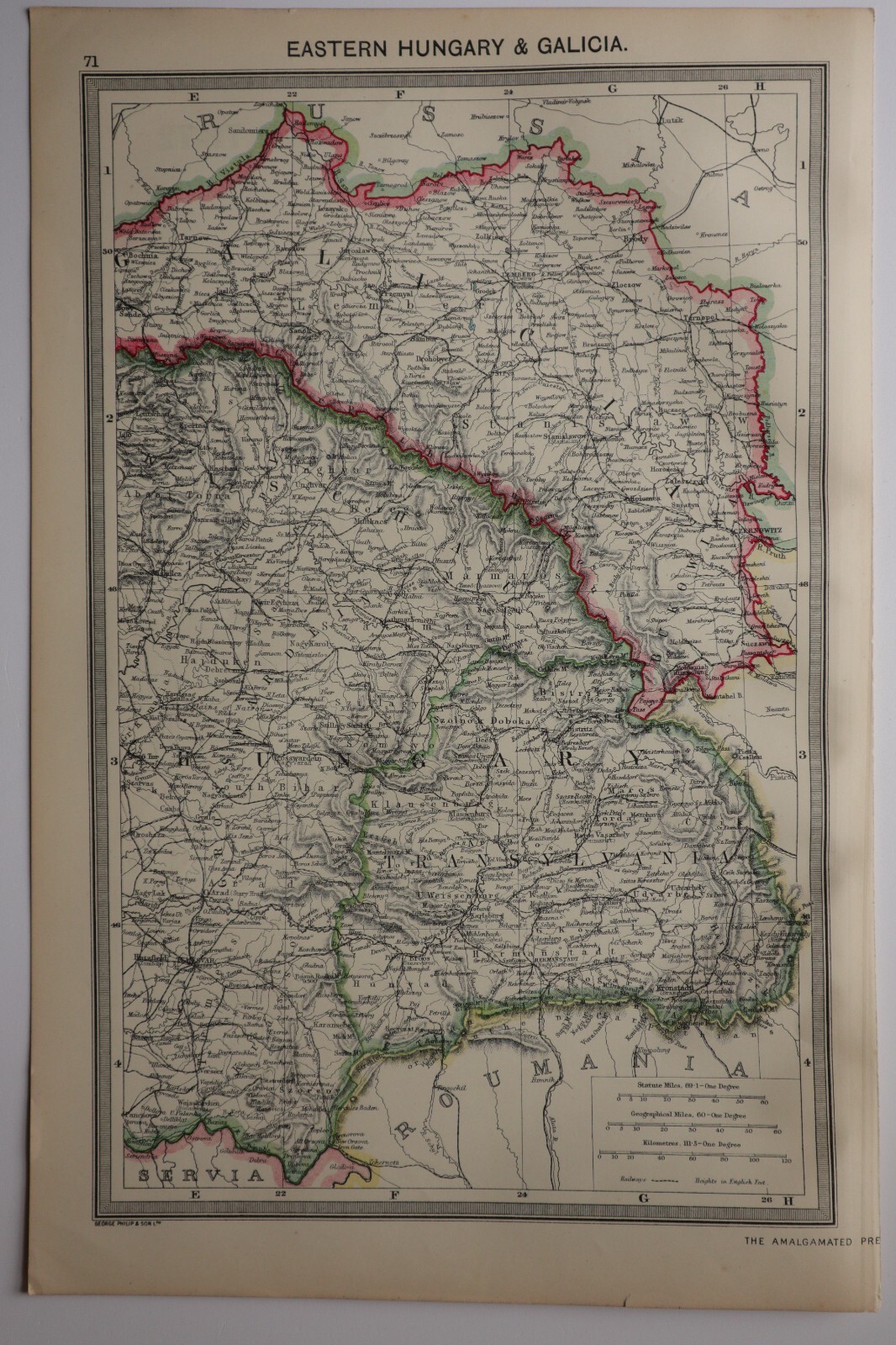 1904 ANTIQUE MAP EASTERN HUNGARY & GALICIA TRANSYLVANIA LEMBERG