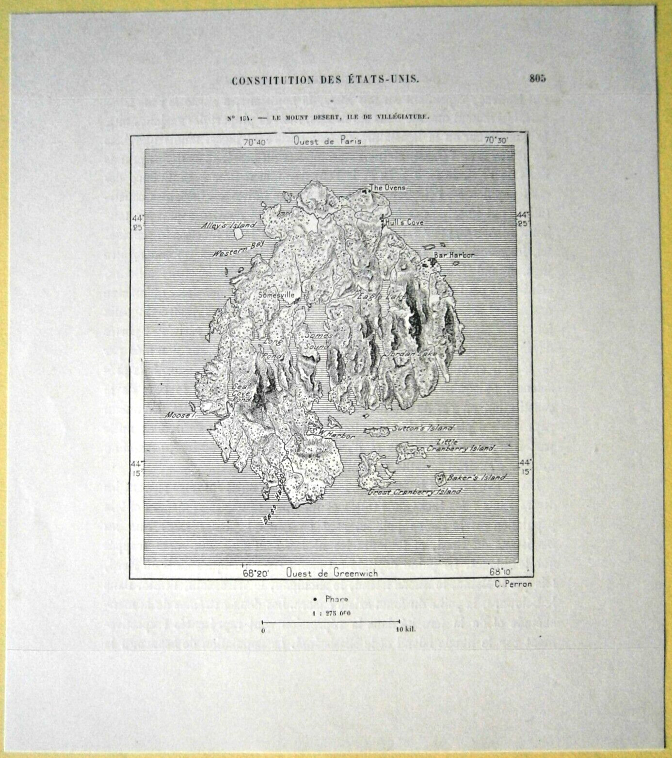 1892 Perron map MOUNT DESERT ISLAND, MAINE, #194