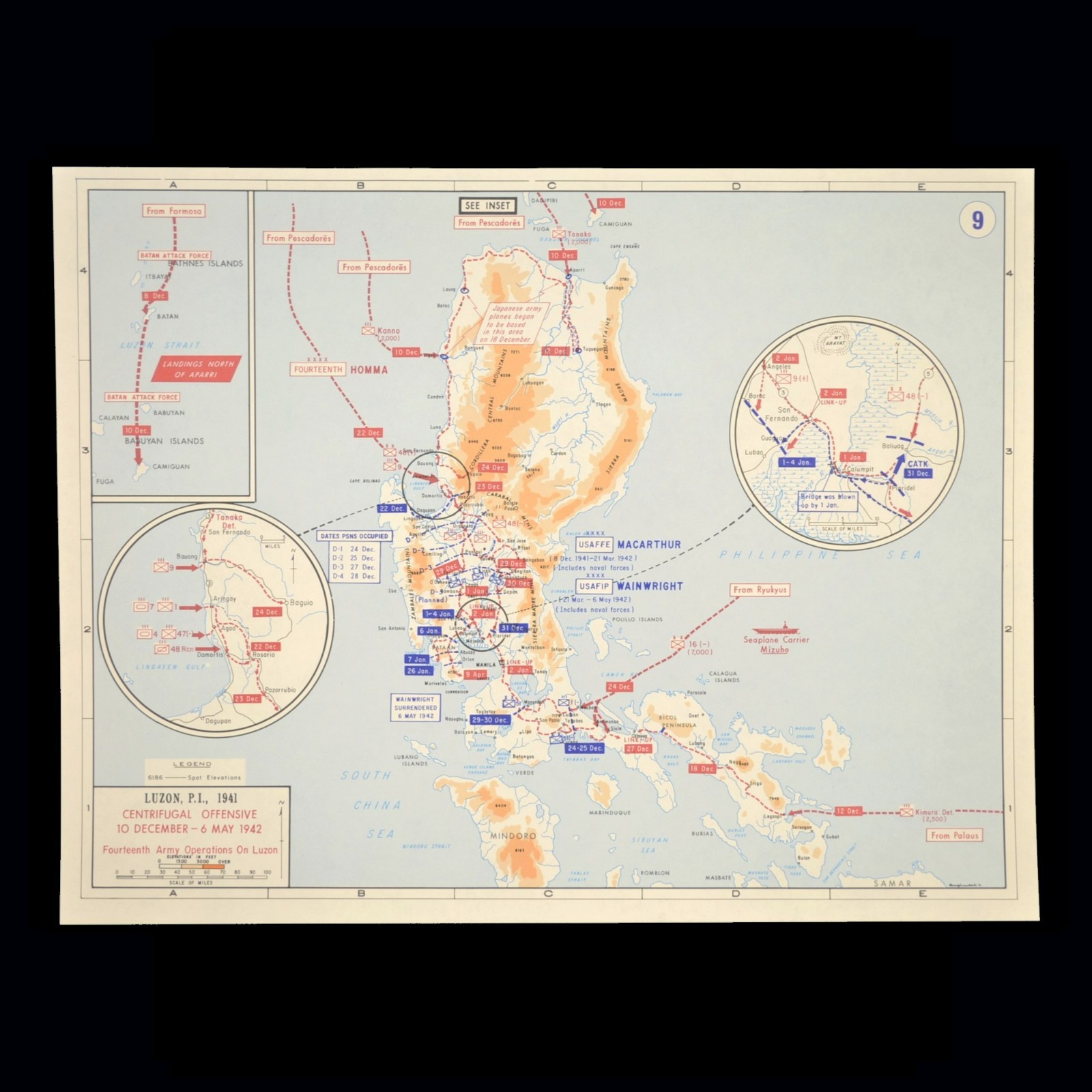 WWII Japanese Invasion Luzon Philippines World War 2 General MacArthur 1941 1942