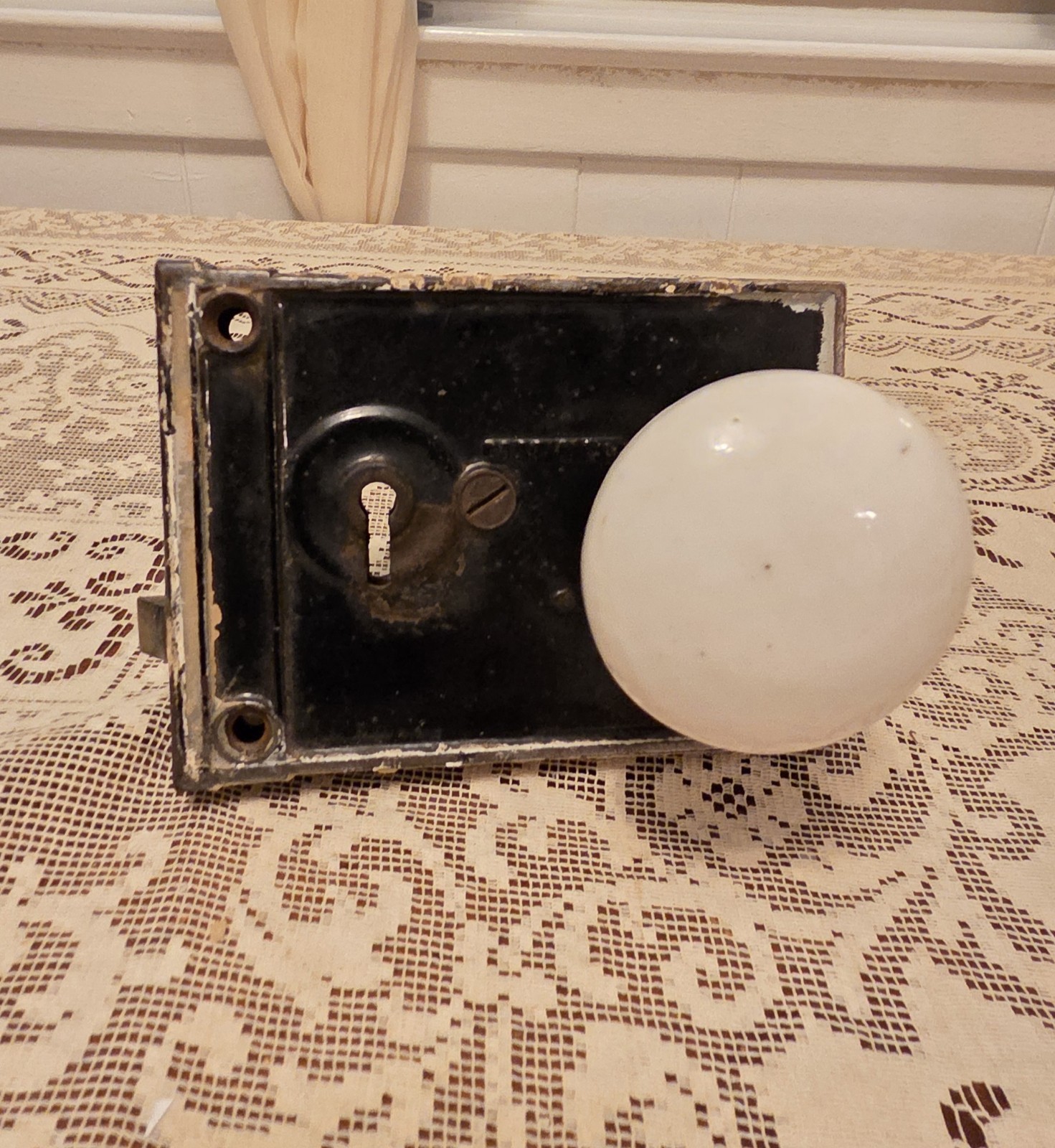 Antique Mallory Wheeler MW & Co White Porcelain Door Knob Hardware 1860s