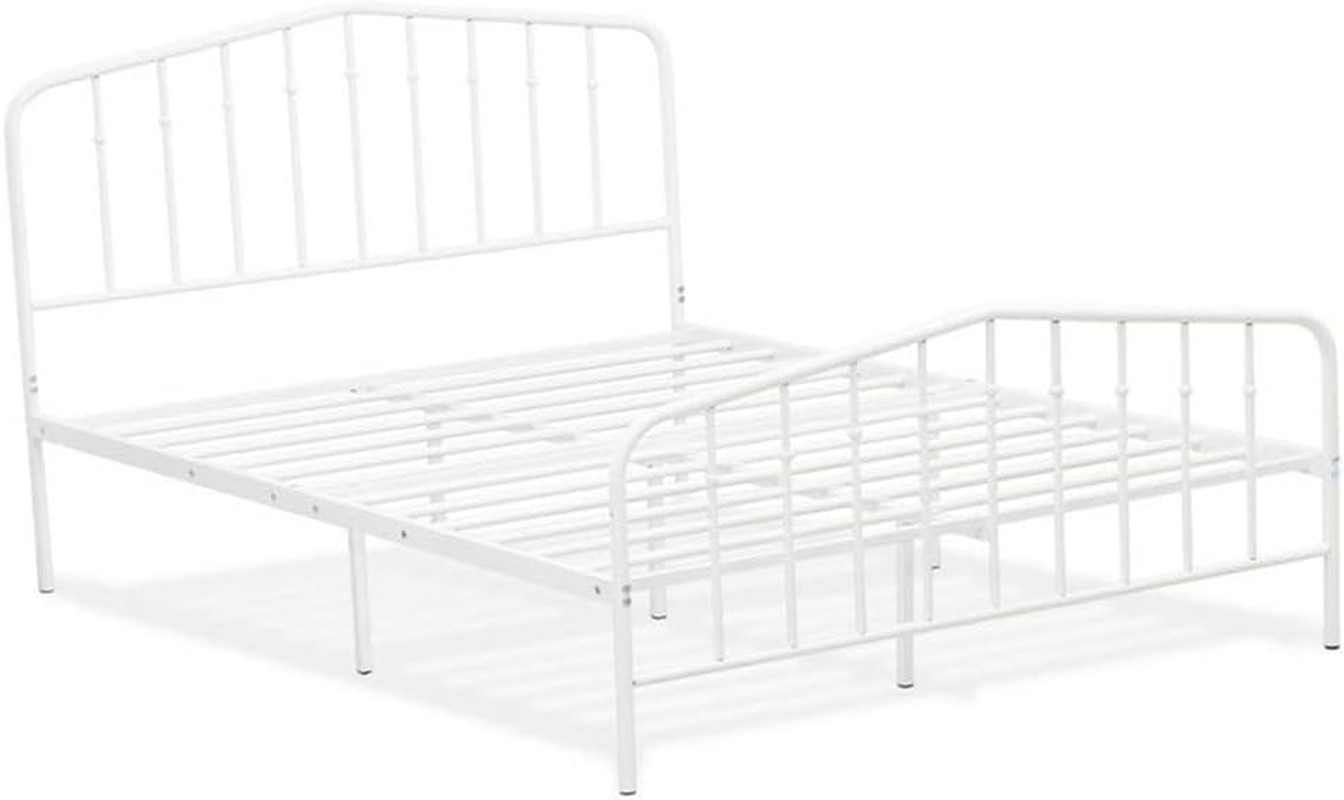 Kemah Full Bed Frame with Metal Legs – Elegant Linen White Finish