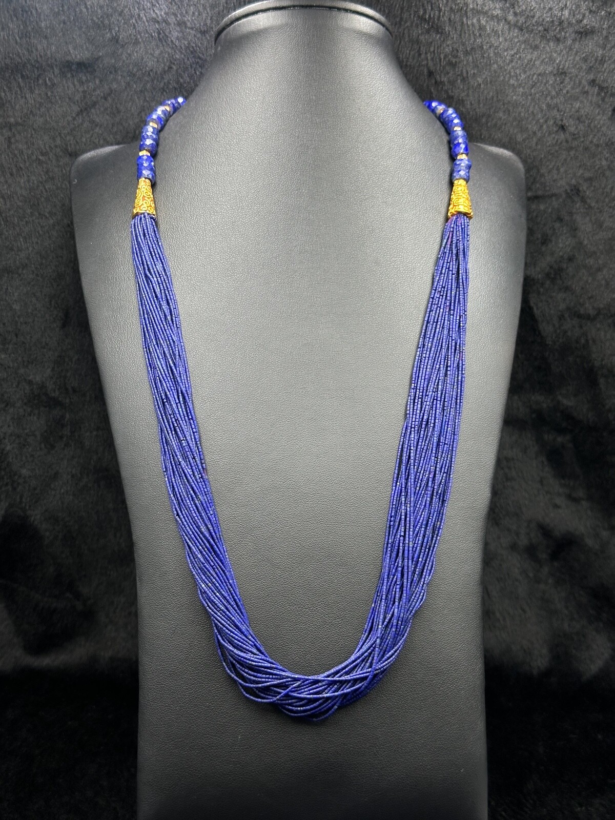 Unique Handmade Good Quality Natural Lapis Lazuli & Gold Plated Beaded Necklace