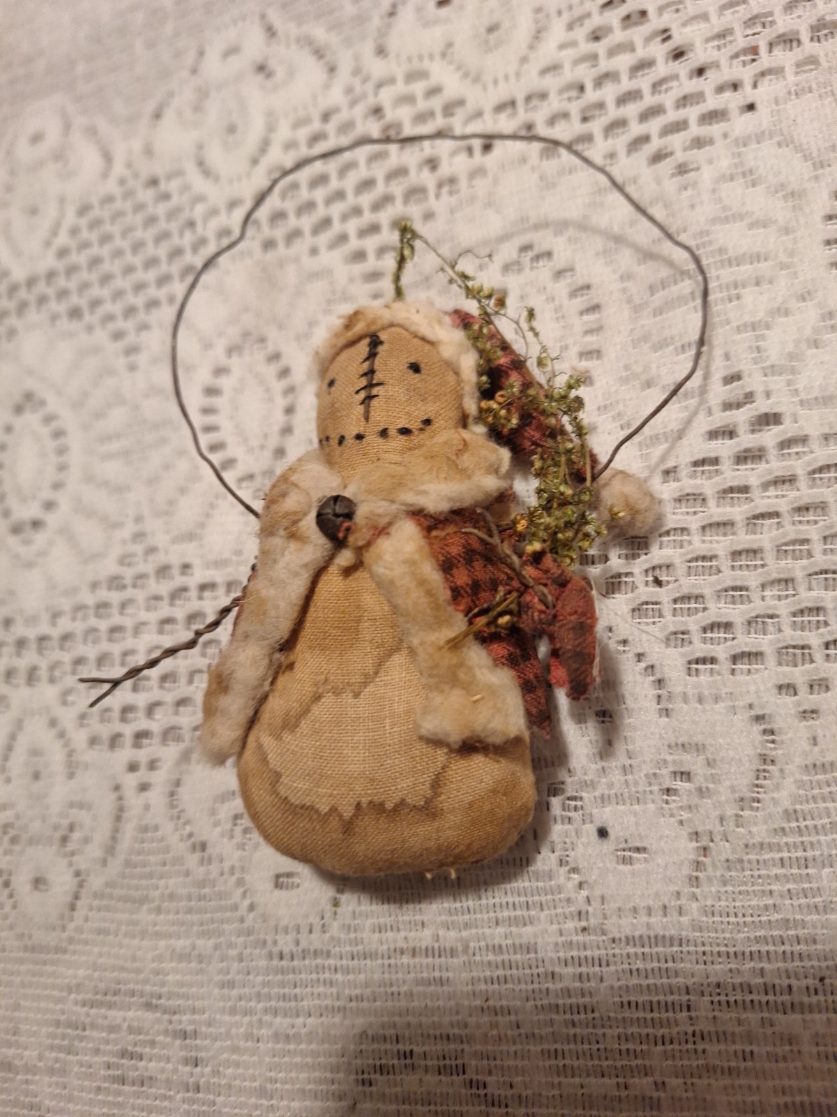 Primitive Handmade Snowman Ornament by Old Raggs USA 2008