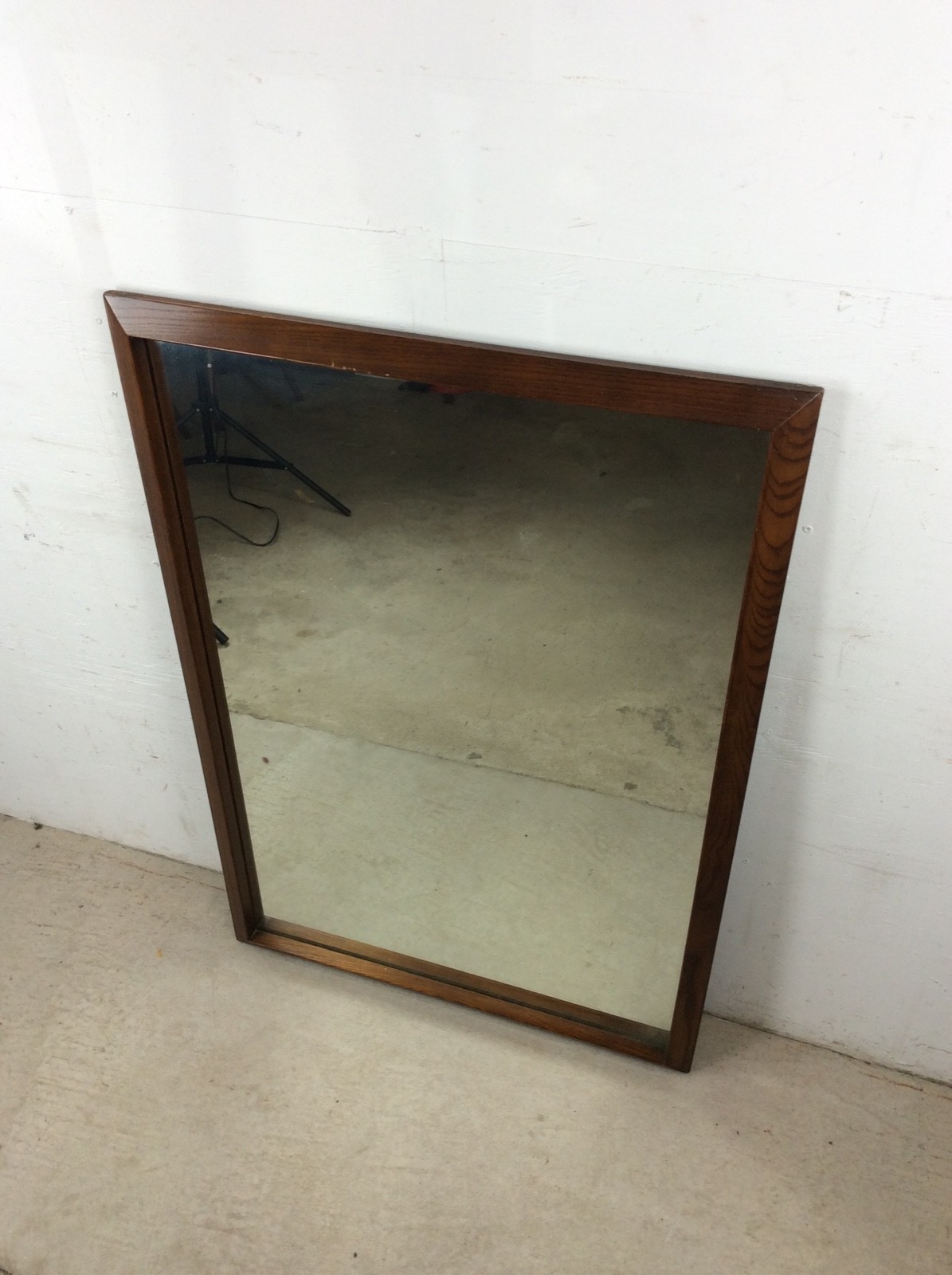 Mid Century Modern Tall Rectangular Wall Mirror with Oak Frame