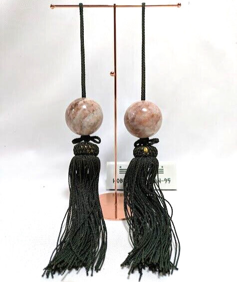 Premium Onyx (Shima Agate) Scroll Weights with Pink Stone and Dark Green Tassels