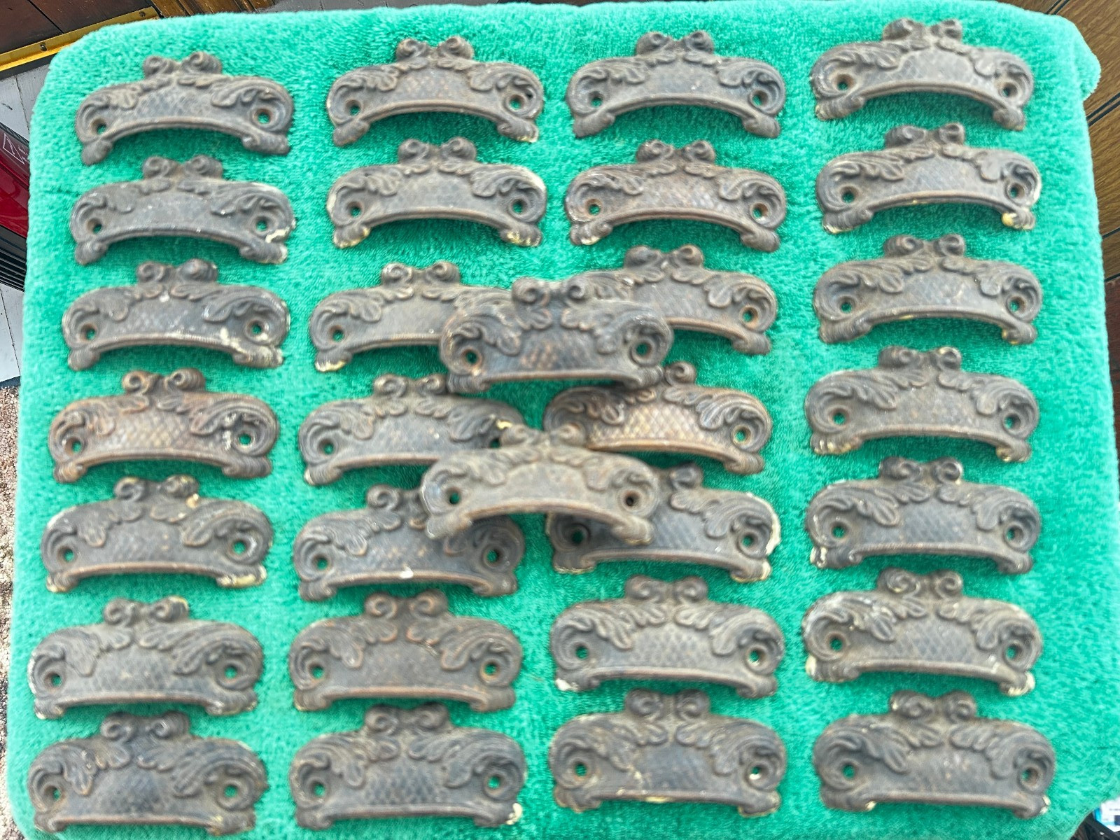 30 Cast Iron 1900’s Era Bin / Drawer Pulls, Aged Original Finish, Free S/H