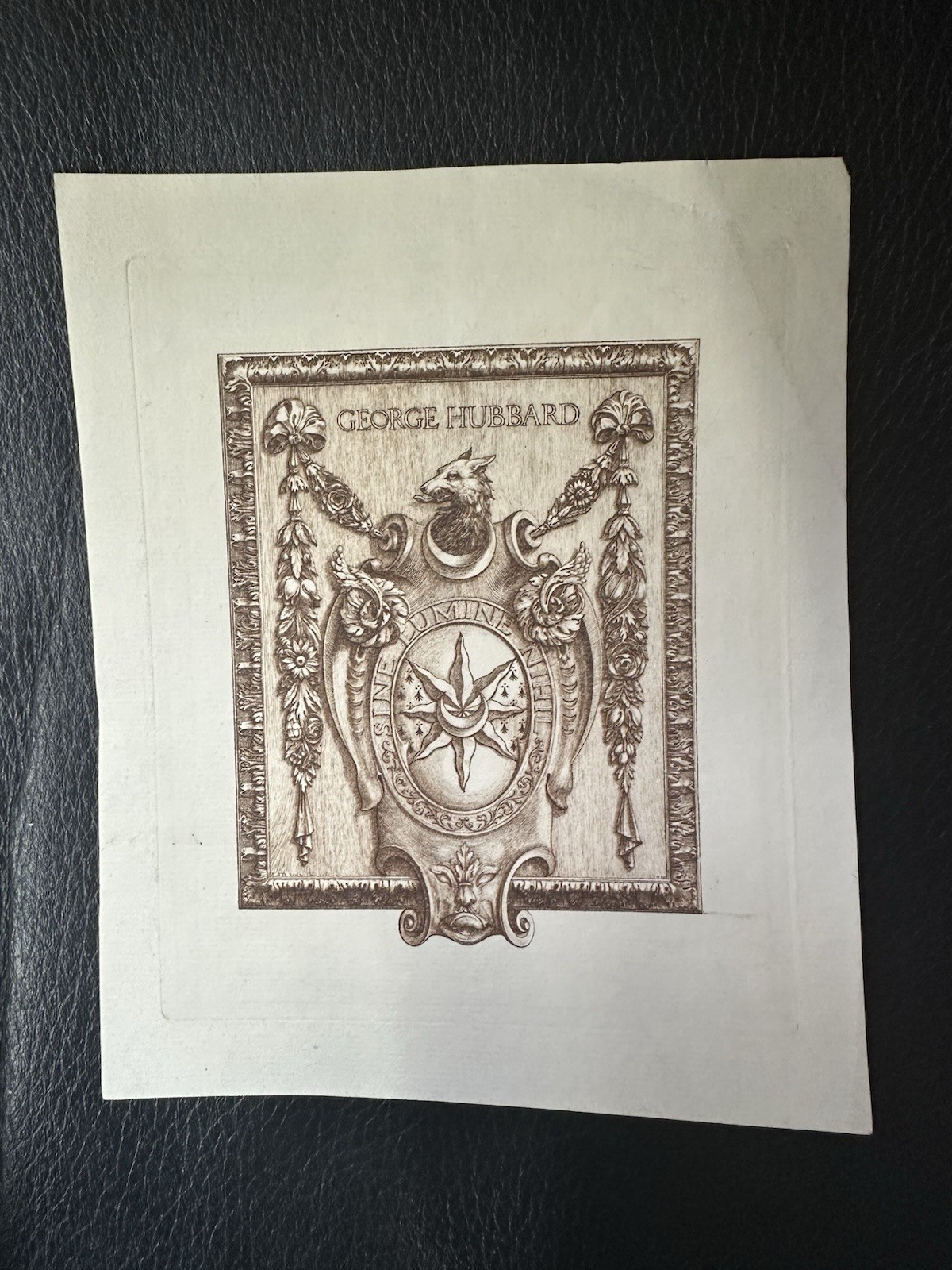 Antique Heraldic Armorial Print George Hubbard c.1890 Victorian Decorative