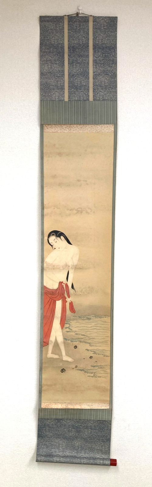 Vintage Japanese Hanging Scroll Ama Female Pearl Diver Sea Kakejiku Nihonga Art
