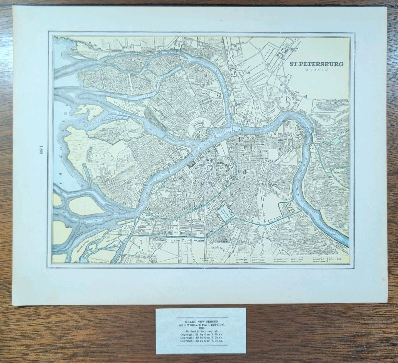 Vintage 1893 ST PETERSBURG RUSSIA Map 14″x11″ ~ Old Antique Original HARE ISLAND