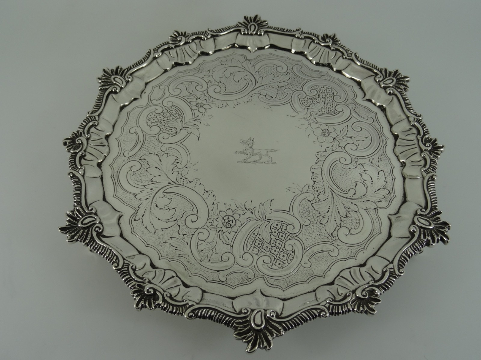 SOLID STERLING SILVER SUPERB ENGLISH ANTIQUE GEORGE III SALVER LONDON 1763 411G