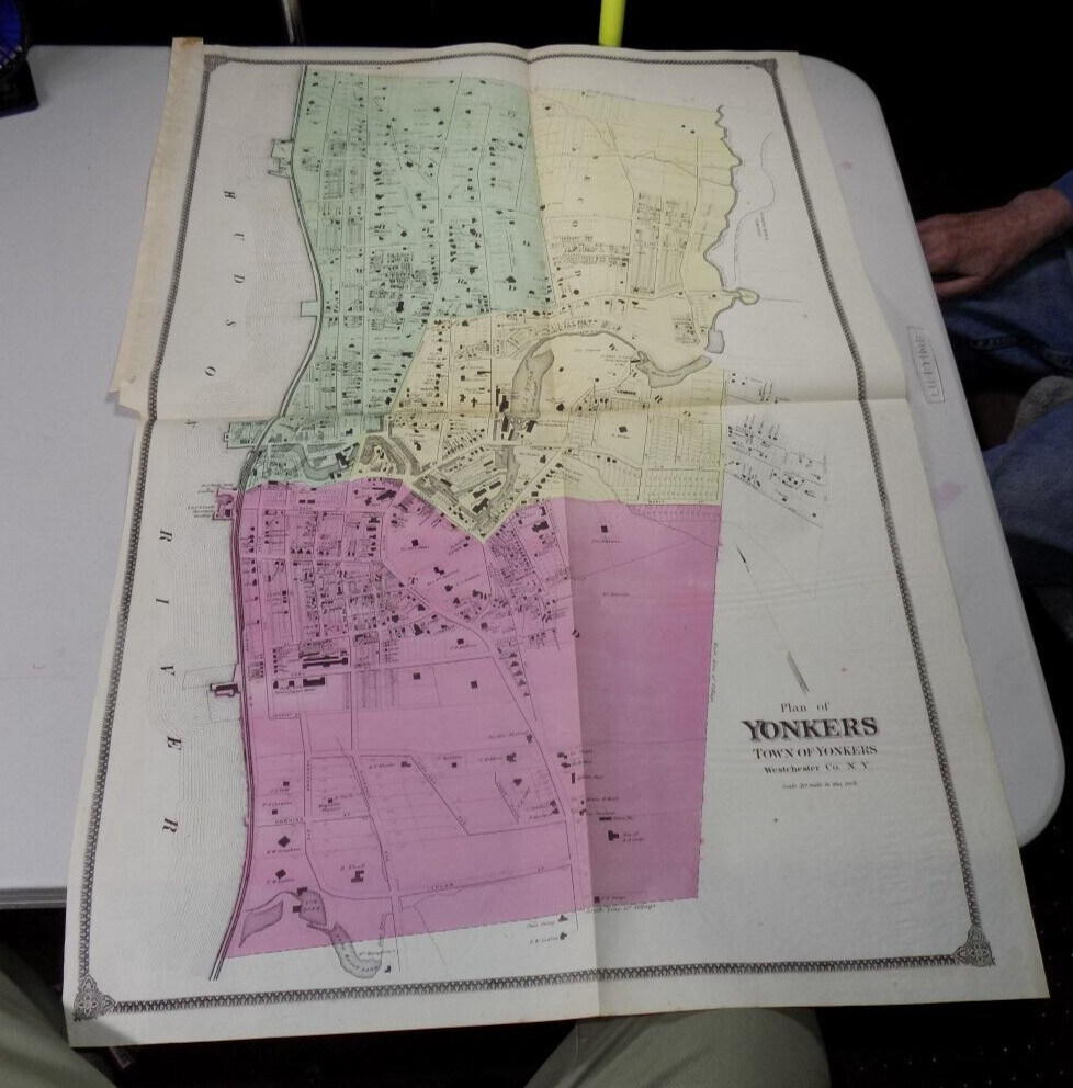 c1880 Antique Map of TOWN OF YONKERS, WESTCHESTER COUNTY, NEW YORK 22.5×33″