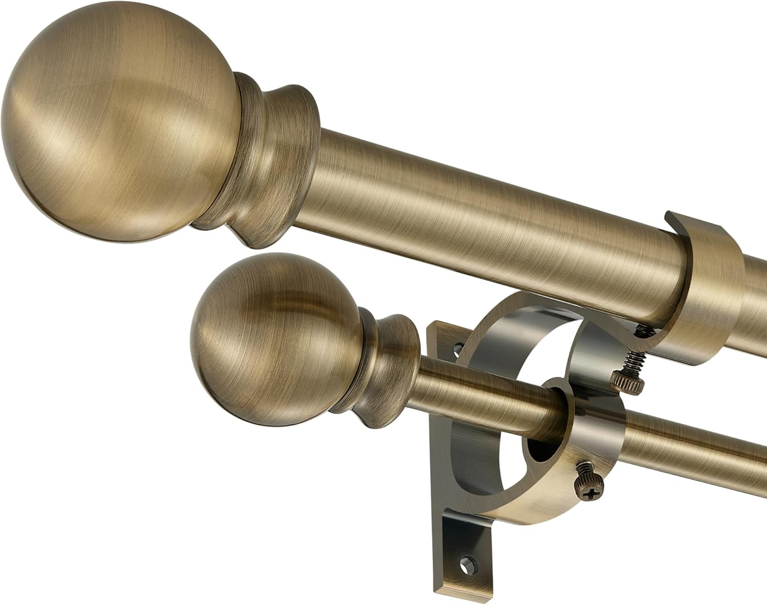 Antique Bronze Double Curtain Rods 72-144 Inch with Ball Finials and Brackets