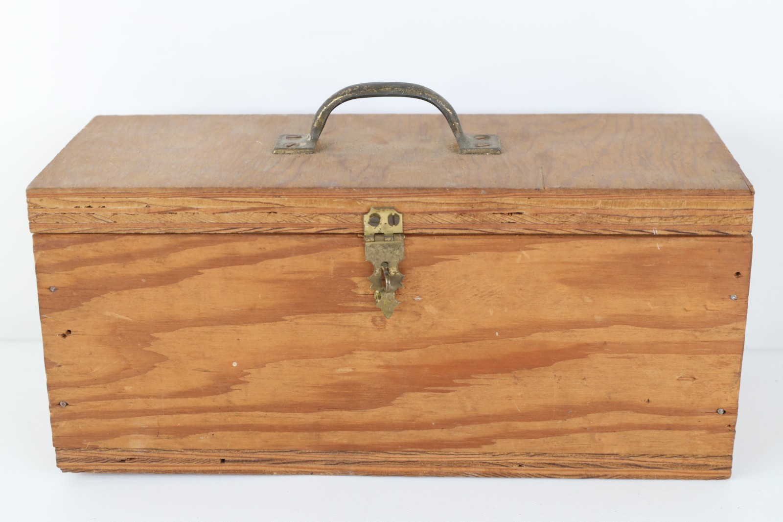 Vintage 60s 70s Distressed Custom Made Handled Tool Box Storage Case Wood Brown