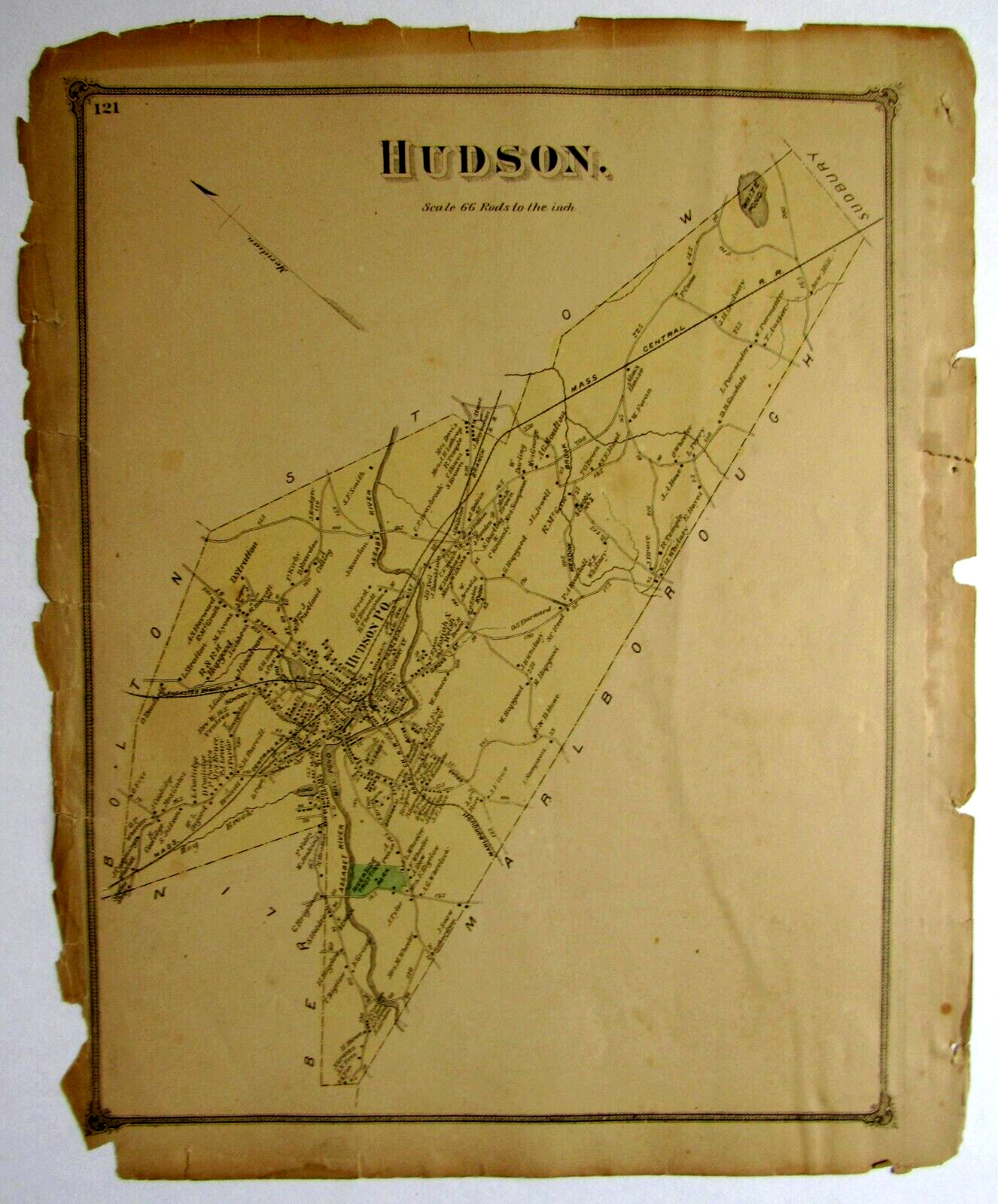 Hudson Sherborn Middlesex County Massachusetts 1875 F. W. Beers Detailed Map