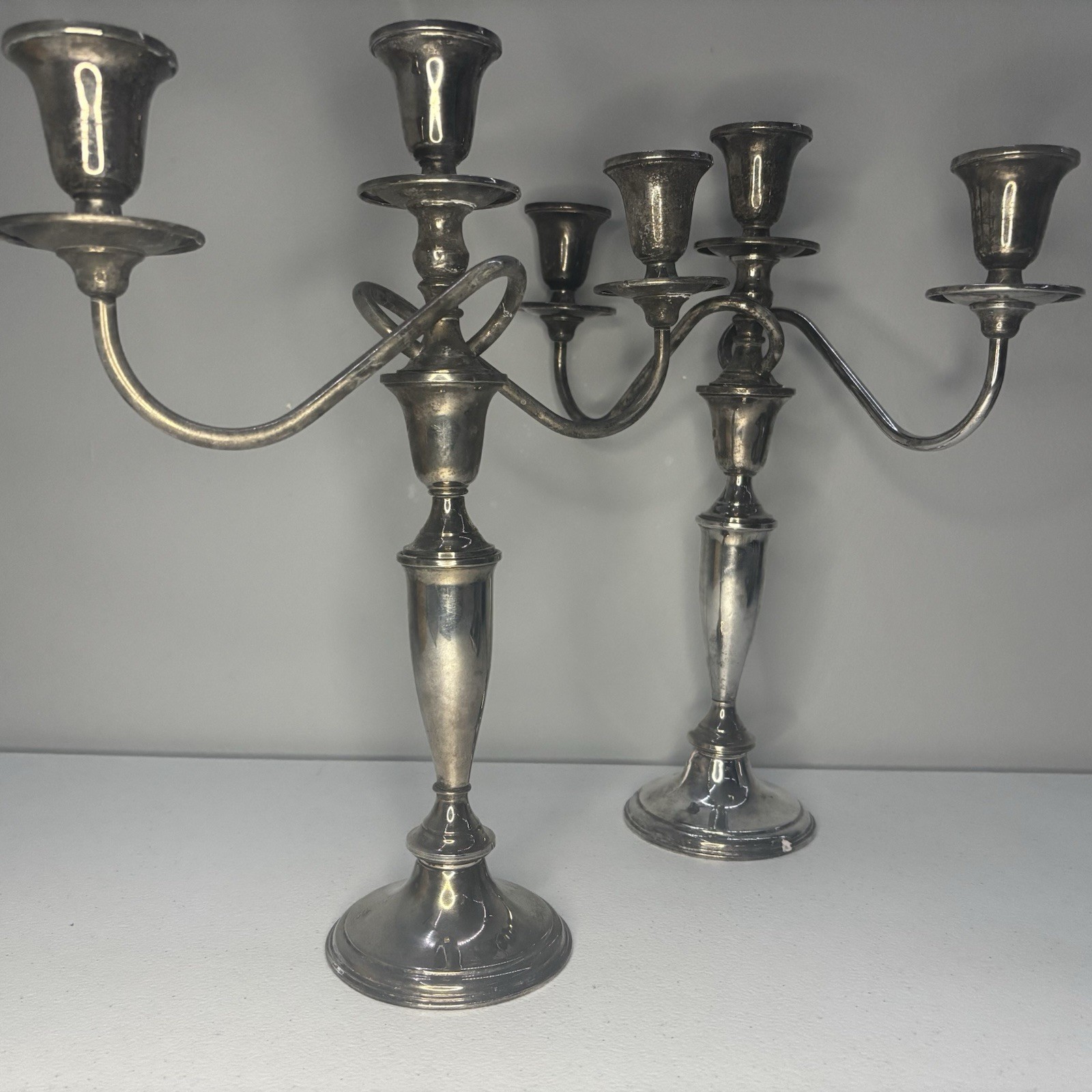 Towle SILVER-PLATED Candelabra Pair 3 Candle Light 735 Weighted & Reinforced