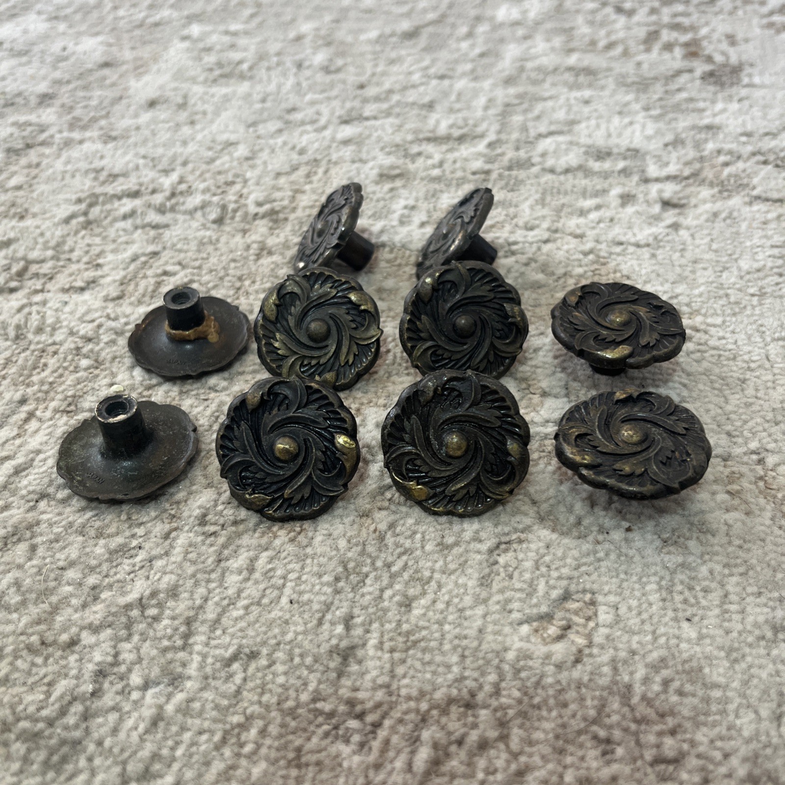 Vintage Ornate Brass Drawer, Knobs , 1 1/4” diameter Hardware Set of 10