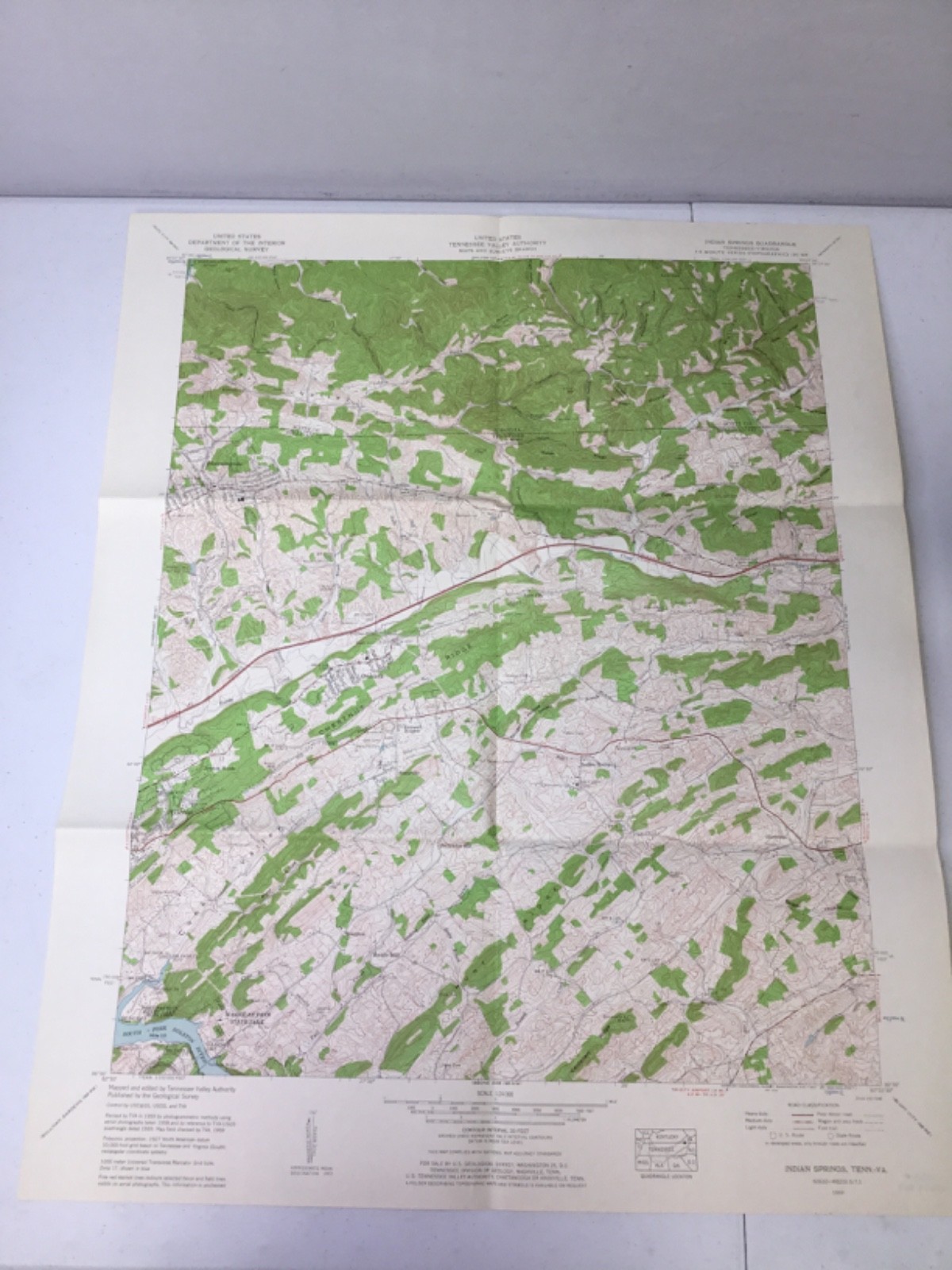 Vintage TVA Topographic Map. 1959 Indian Springs TN-VA, 22″x27″