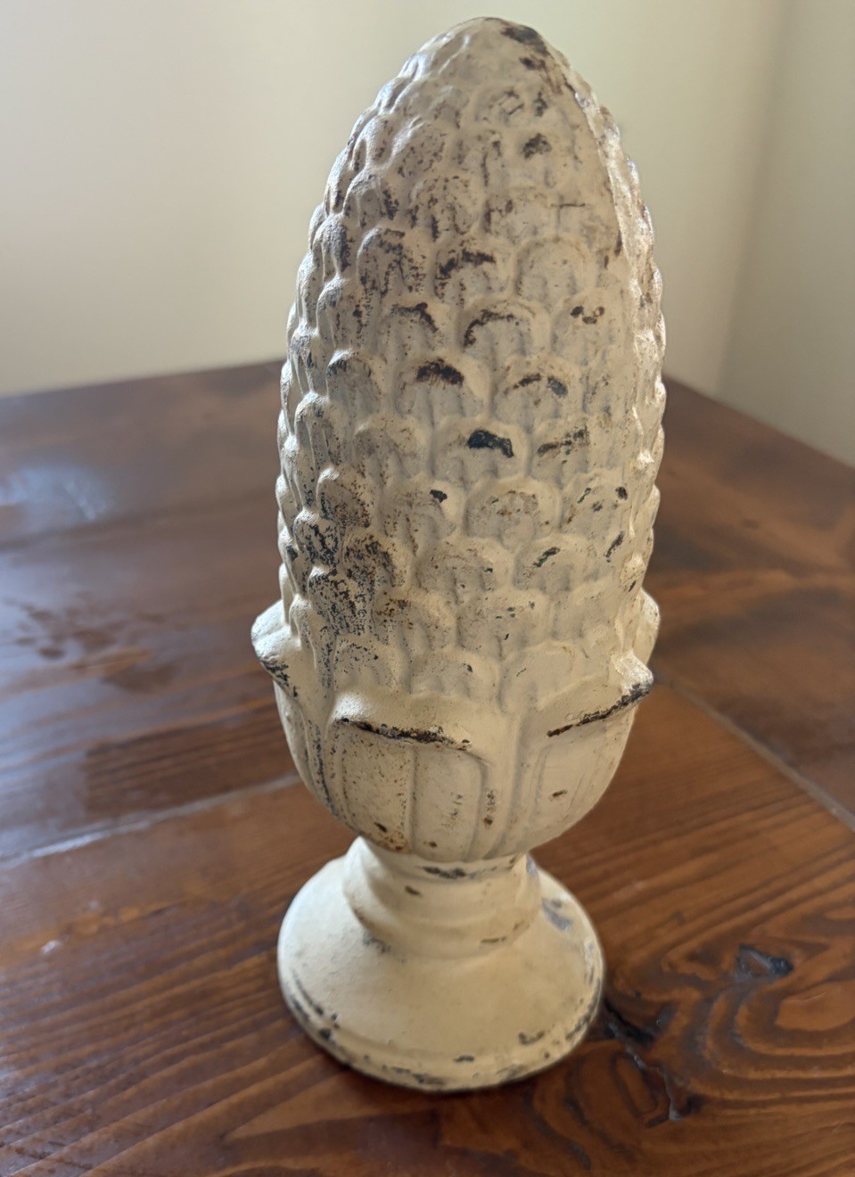 White 9.5 Inch Distressed Cast Iron Pine Cone Architectural Finial