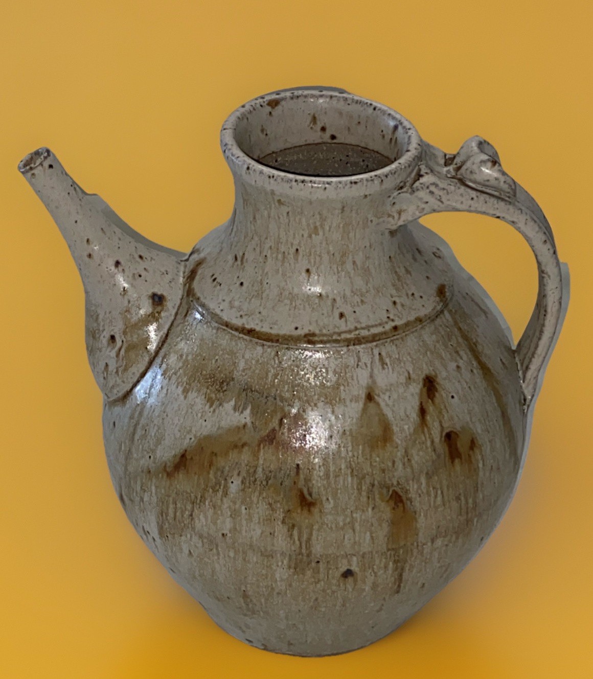 Vintage Large Stoneware Pottery Pitcher Glazed Hand Made And Signed