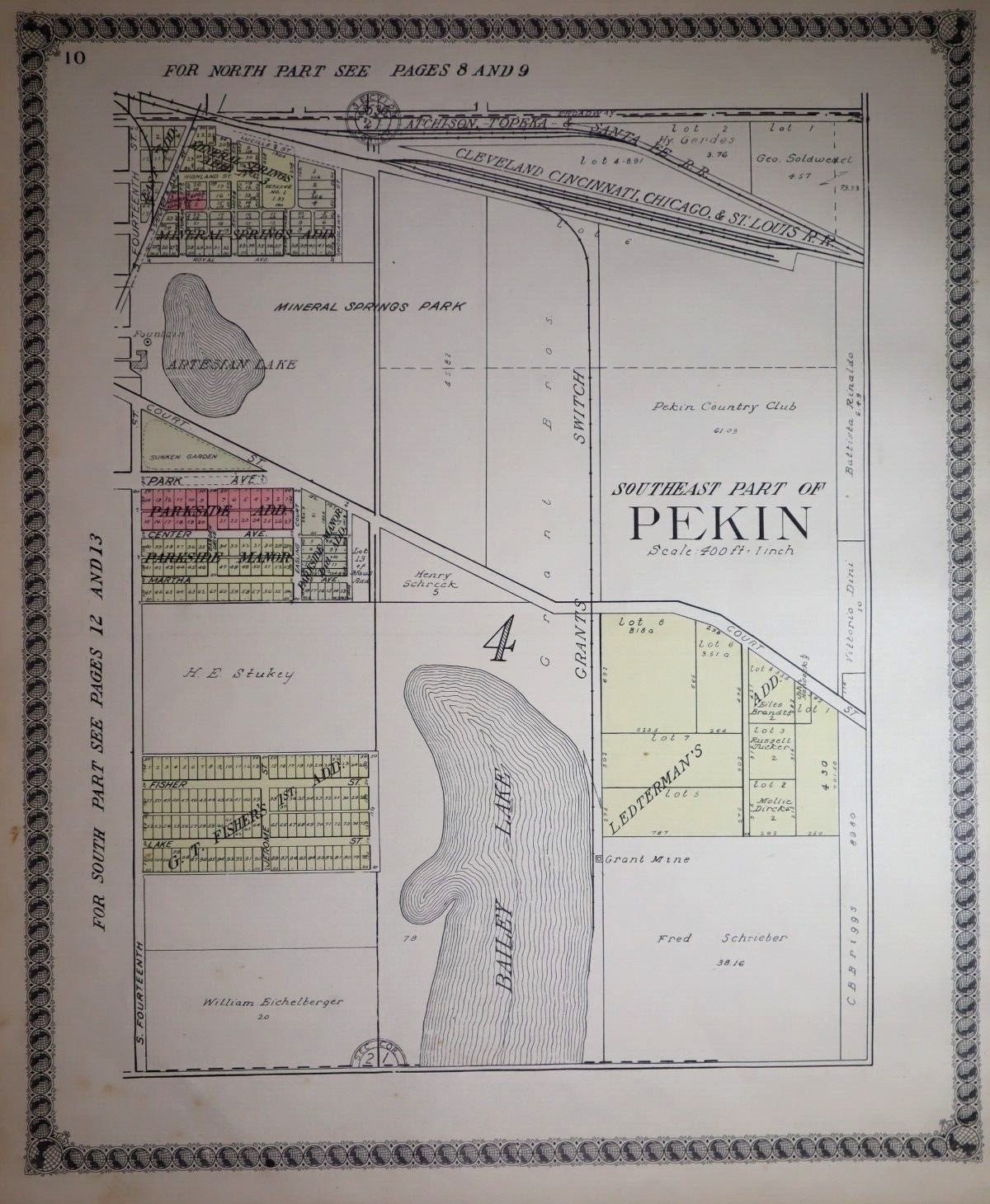 Old (15×17) 1929 Plat Map ~ SOUTHEAST Part of PEKIN, ILLINOIS ~ Free S&H