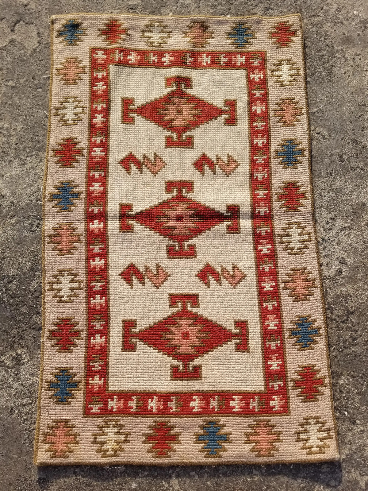 Vintage Traditional Handmade Turkish Wool Multicolor Kilim 4.0×2.4 ft