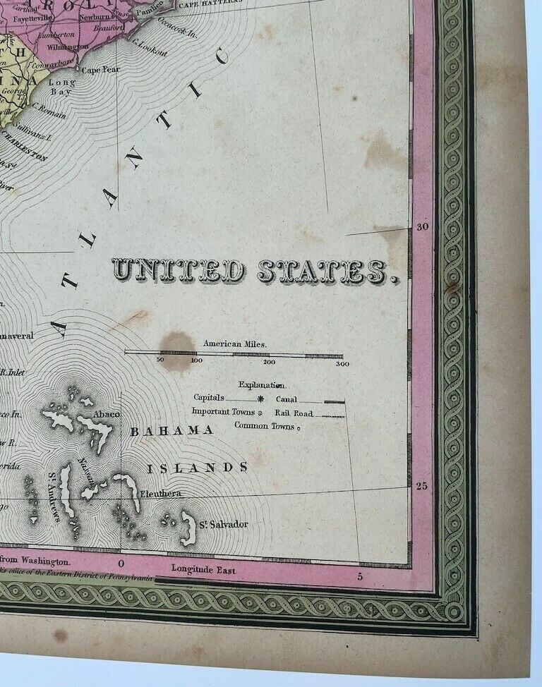 AUTHENTIC MAP OF THE EASTERN UNITED STATES MAP – 1847 – SPECIAL PRICING!