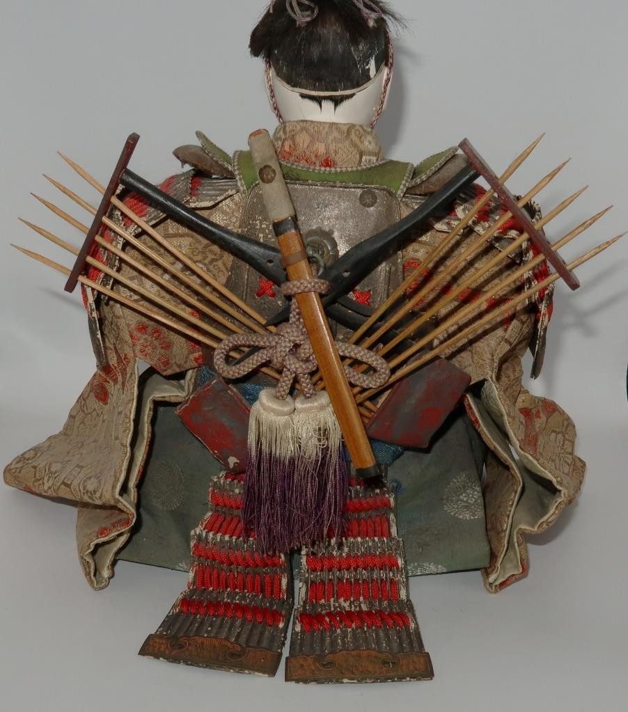 Antique C1900 Japanese Armor Sitting Shogun Samurai Doll Figurine, 12 1/2″