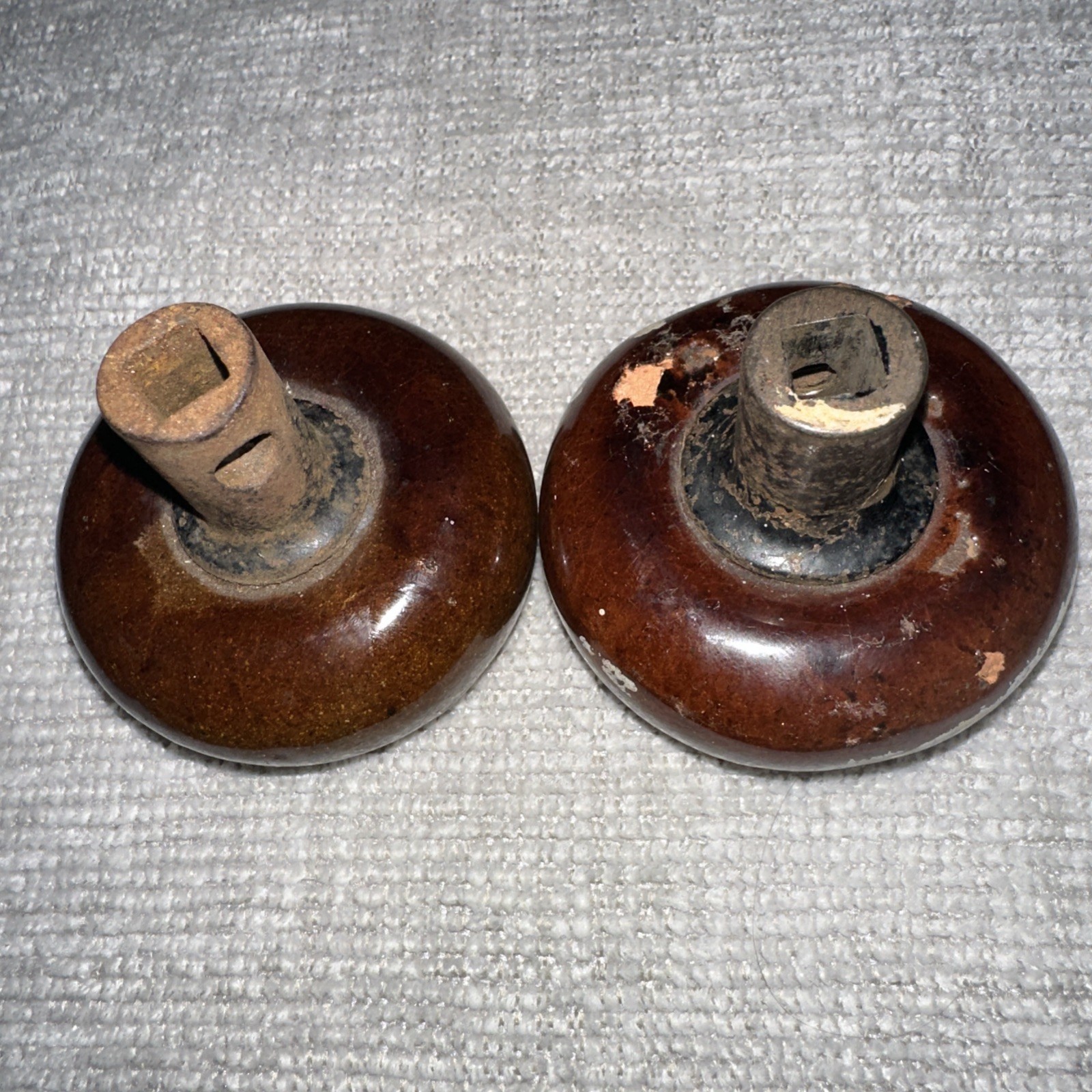Pre-owned Brown Swirl Porcelain Pottery Door Knobs Set Of 2
