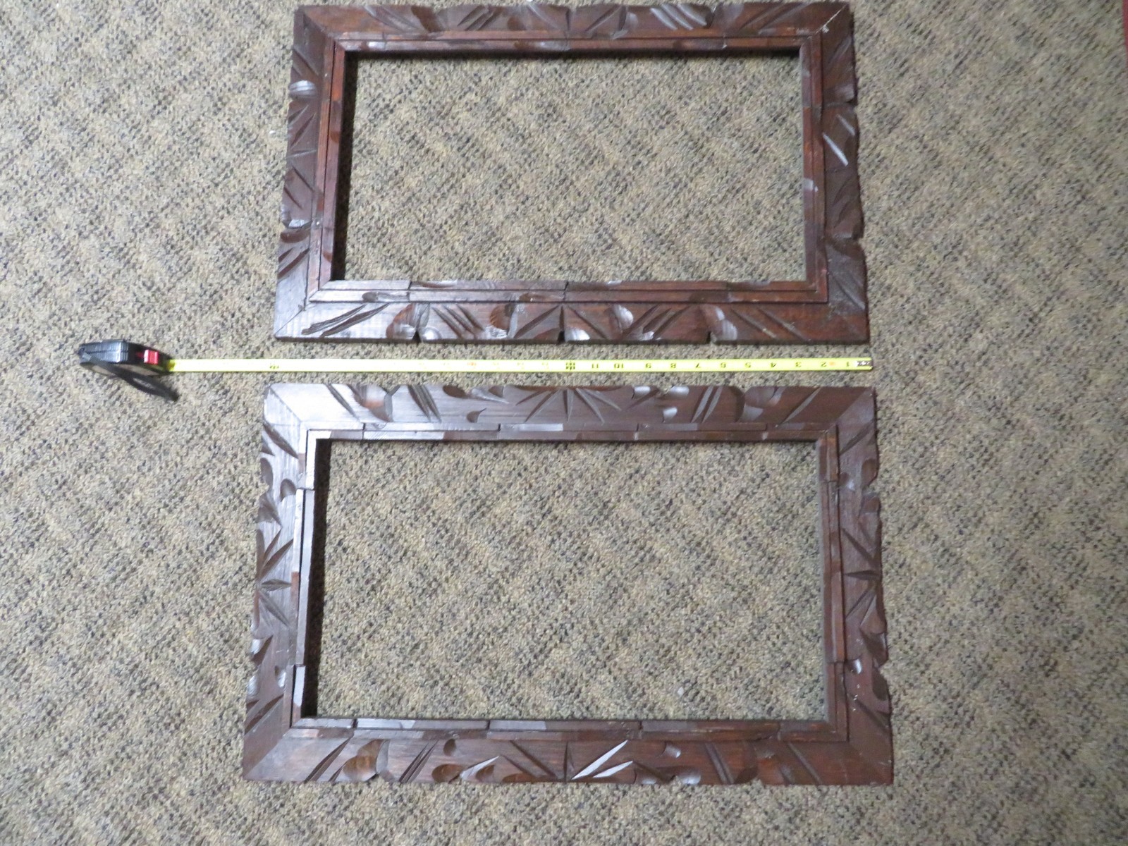 VTG Tramp Art Frame Adirondack Folk Art Hand Carved Wood 24″ X 14″ Lot of 2